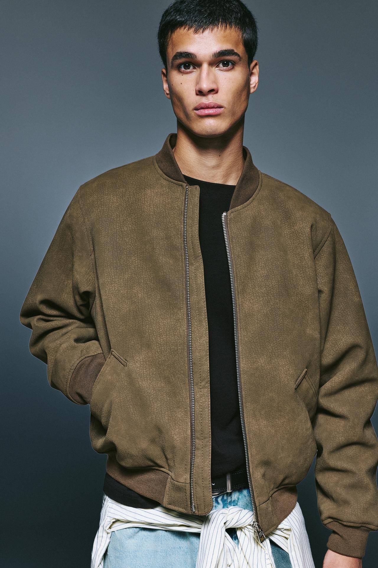 Leather effect bomber jacket — Brown