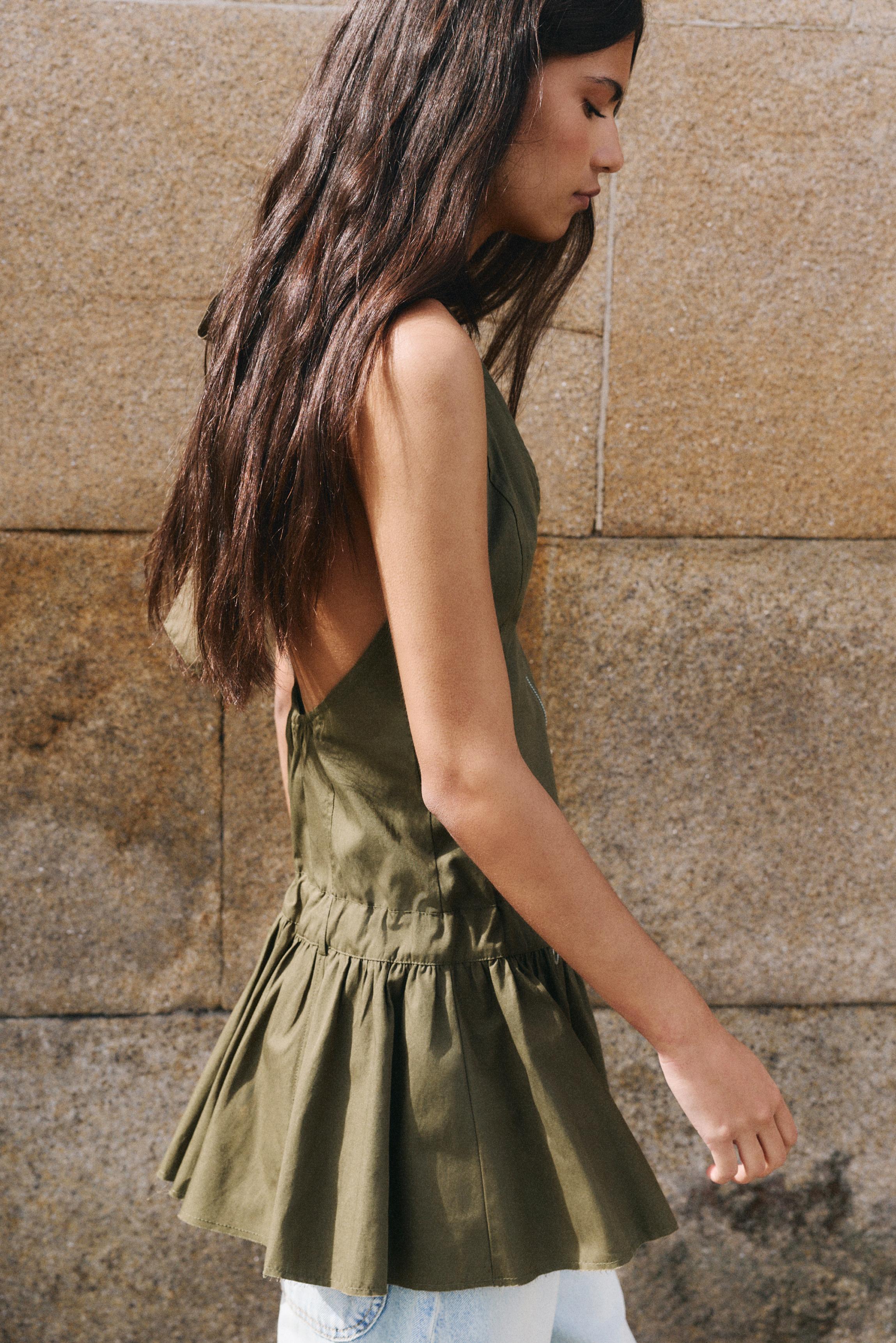 Short halter dress with zip — Khaki
