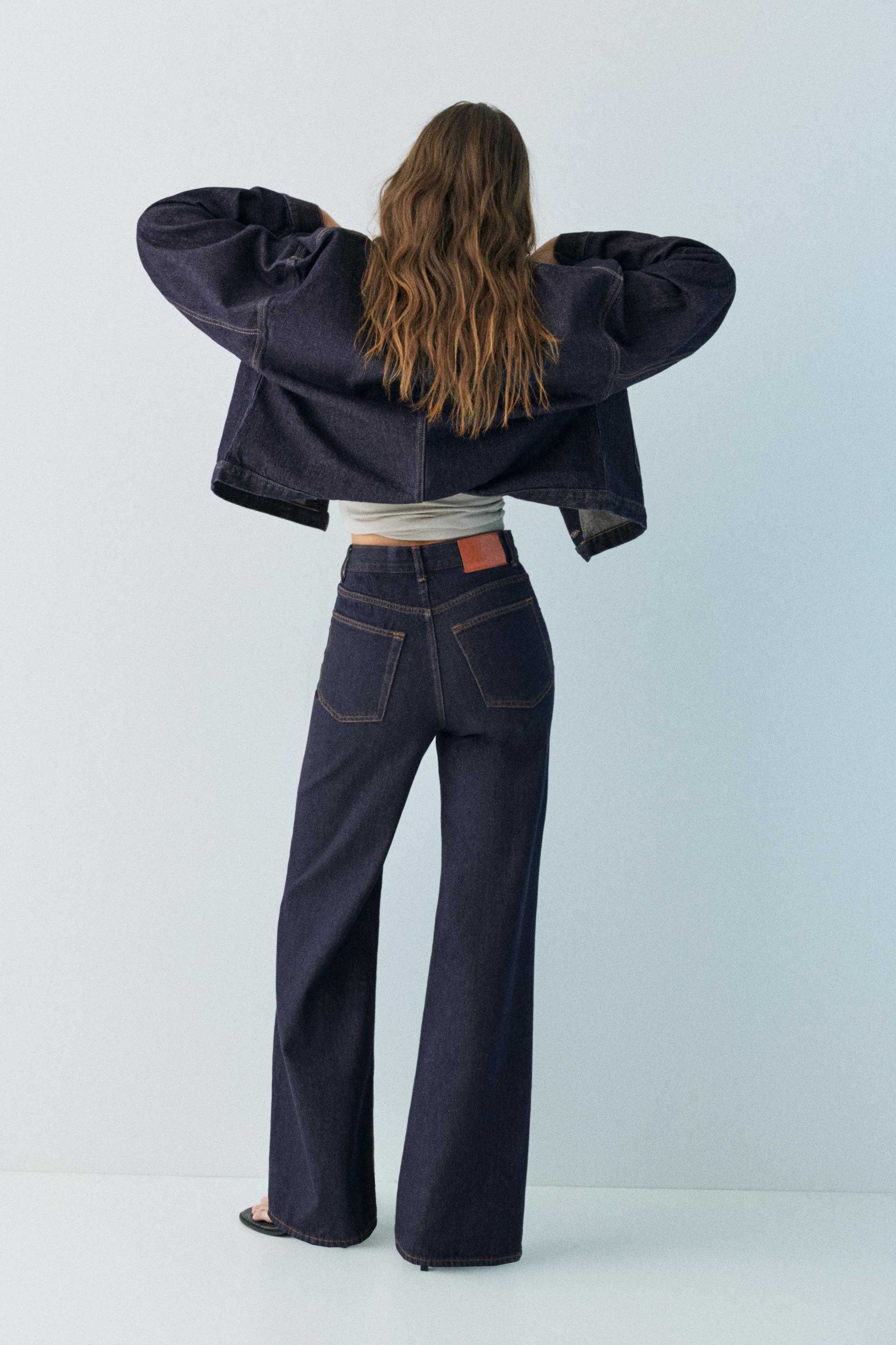 Wide leg jeans with crossover waistband — Navy