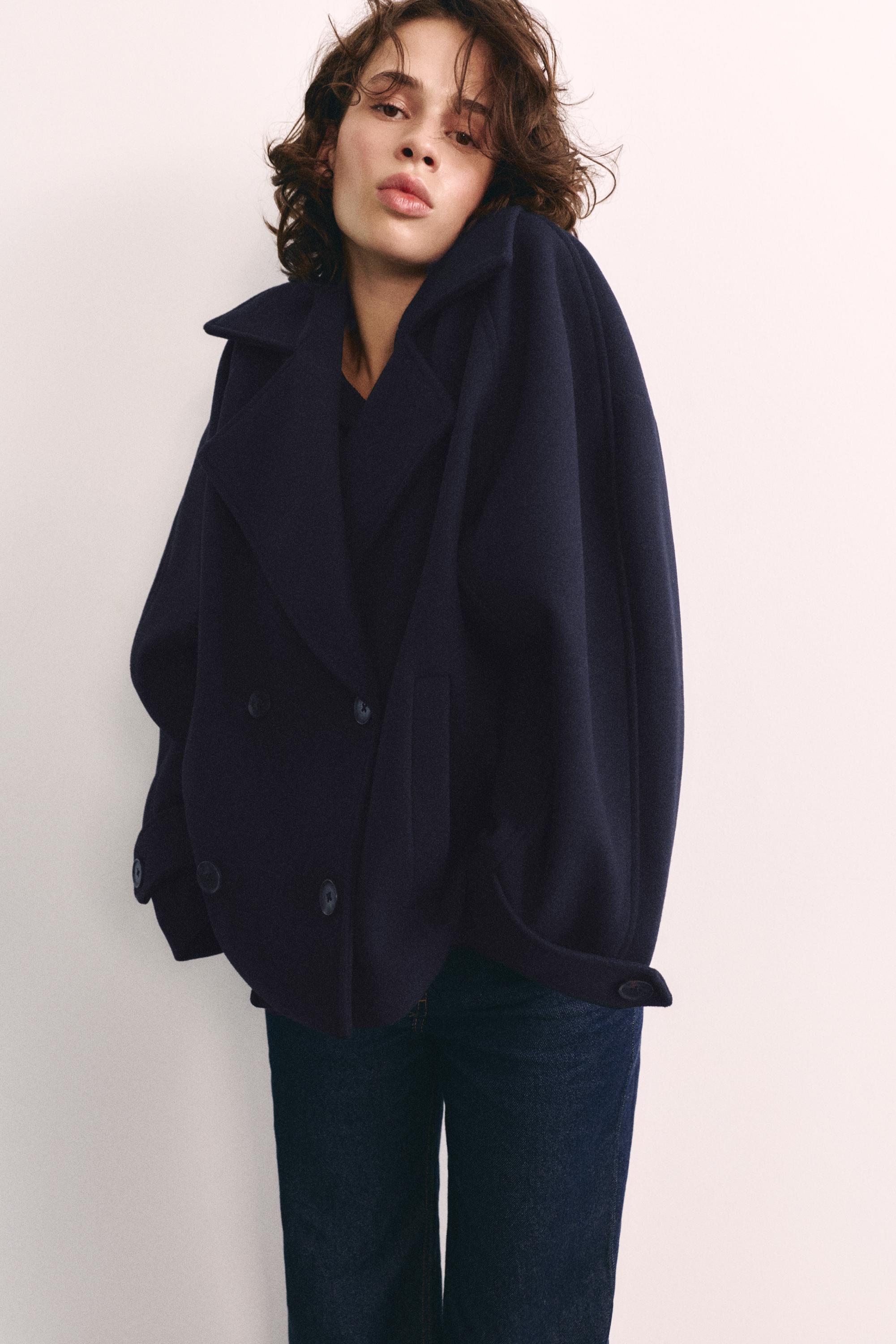 Short felt texture coat — Navy