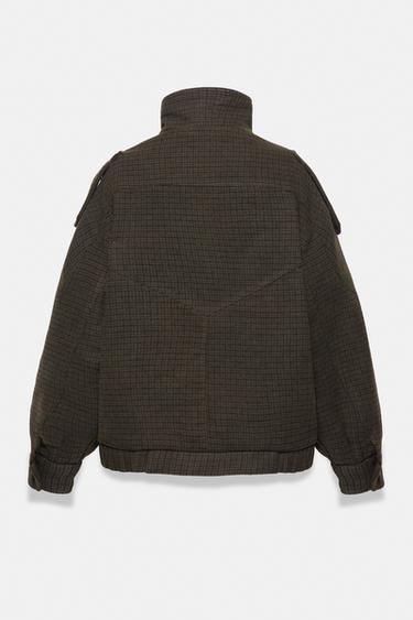 Boxy check felt jacket — Brown 5