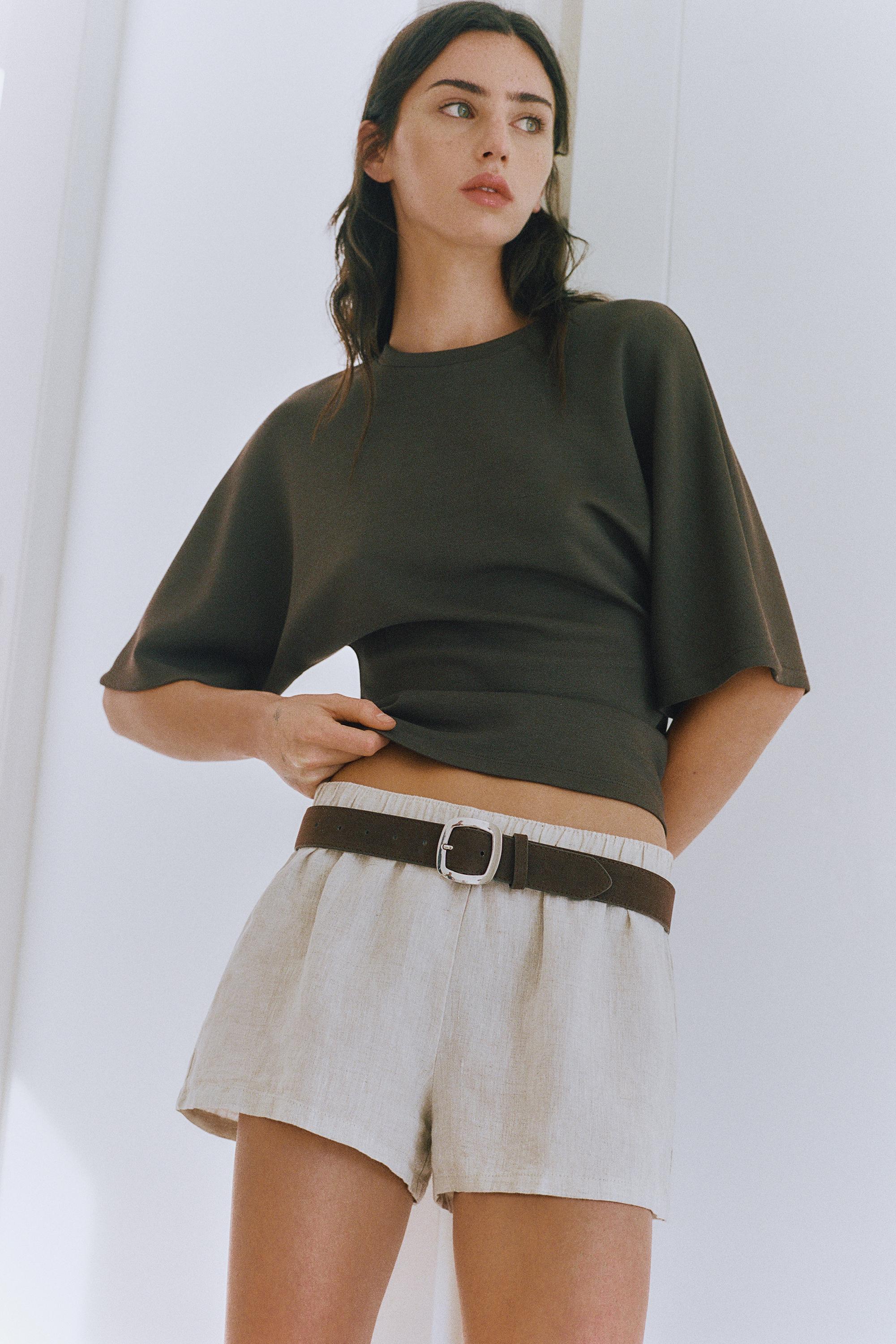 Faux suede belt with rounded buckle — Chocolate