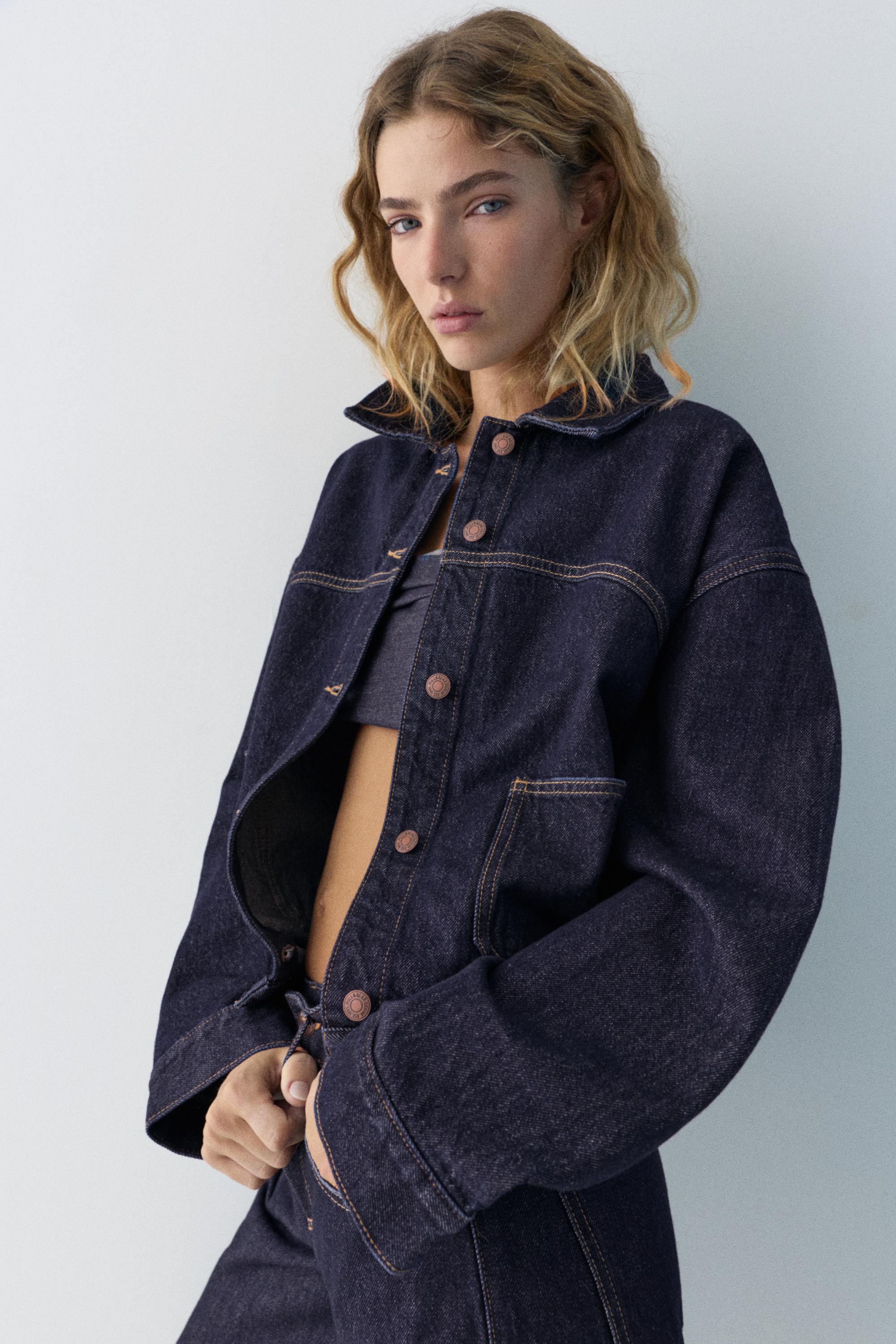 Boxy kesim denim ince ceket - Görsel 45