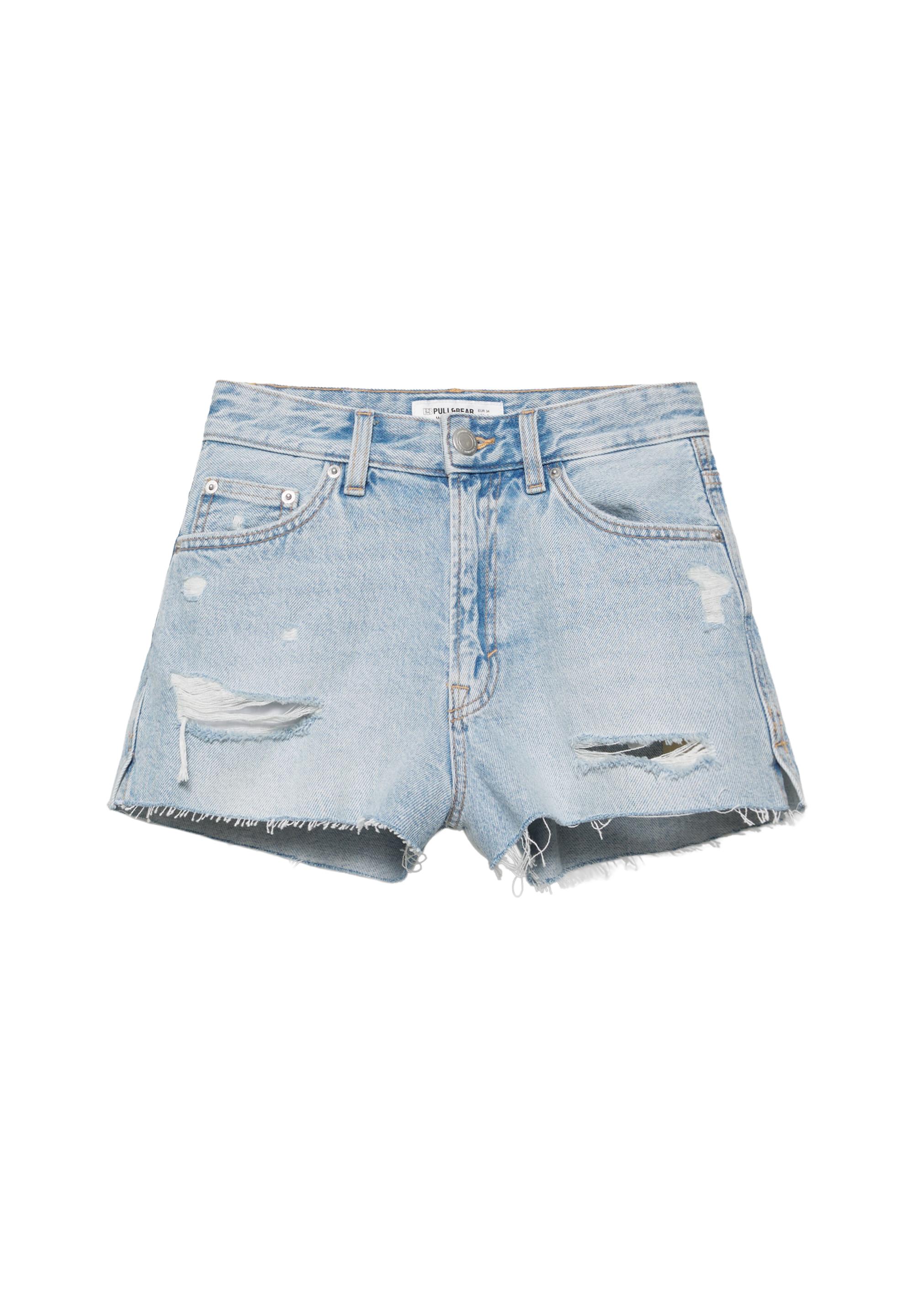 Denim mom fit shorts with turn-up hems — Pale blue