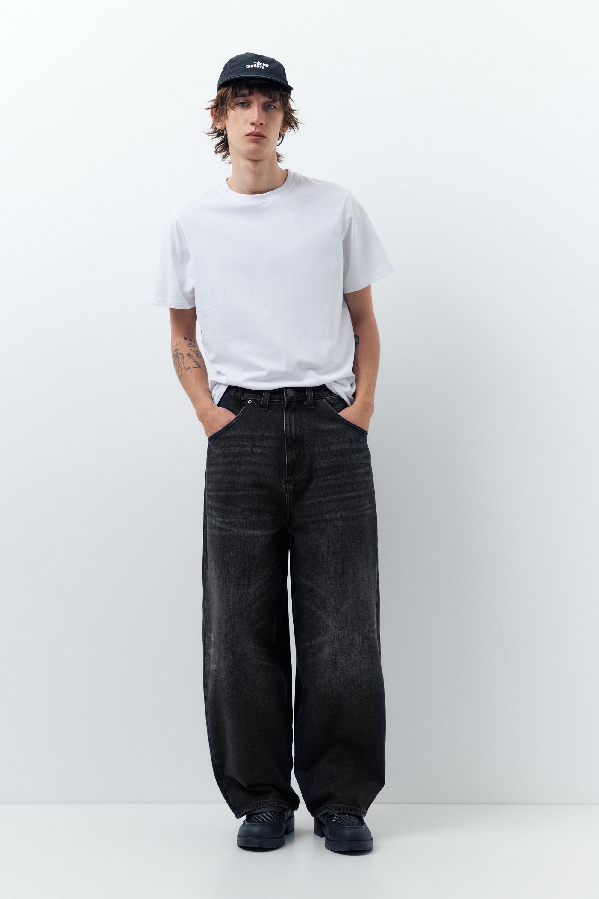 Embroidered super baggy jeans — Faded black