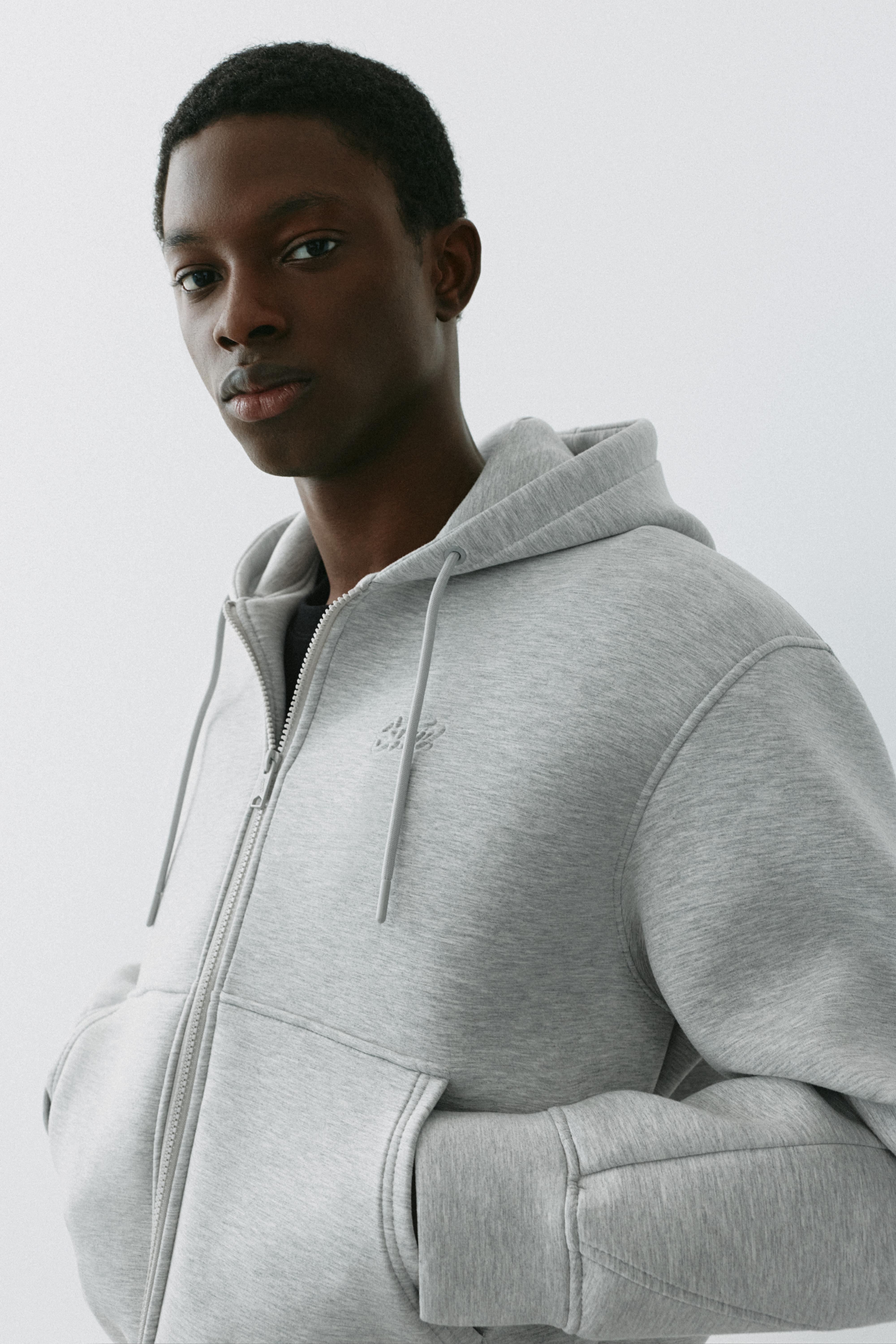 Neoprene-effect zip-up hoodie — Grey marl