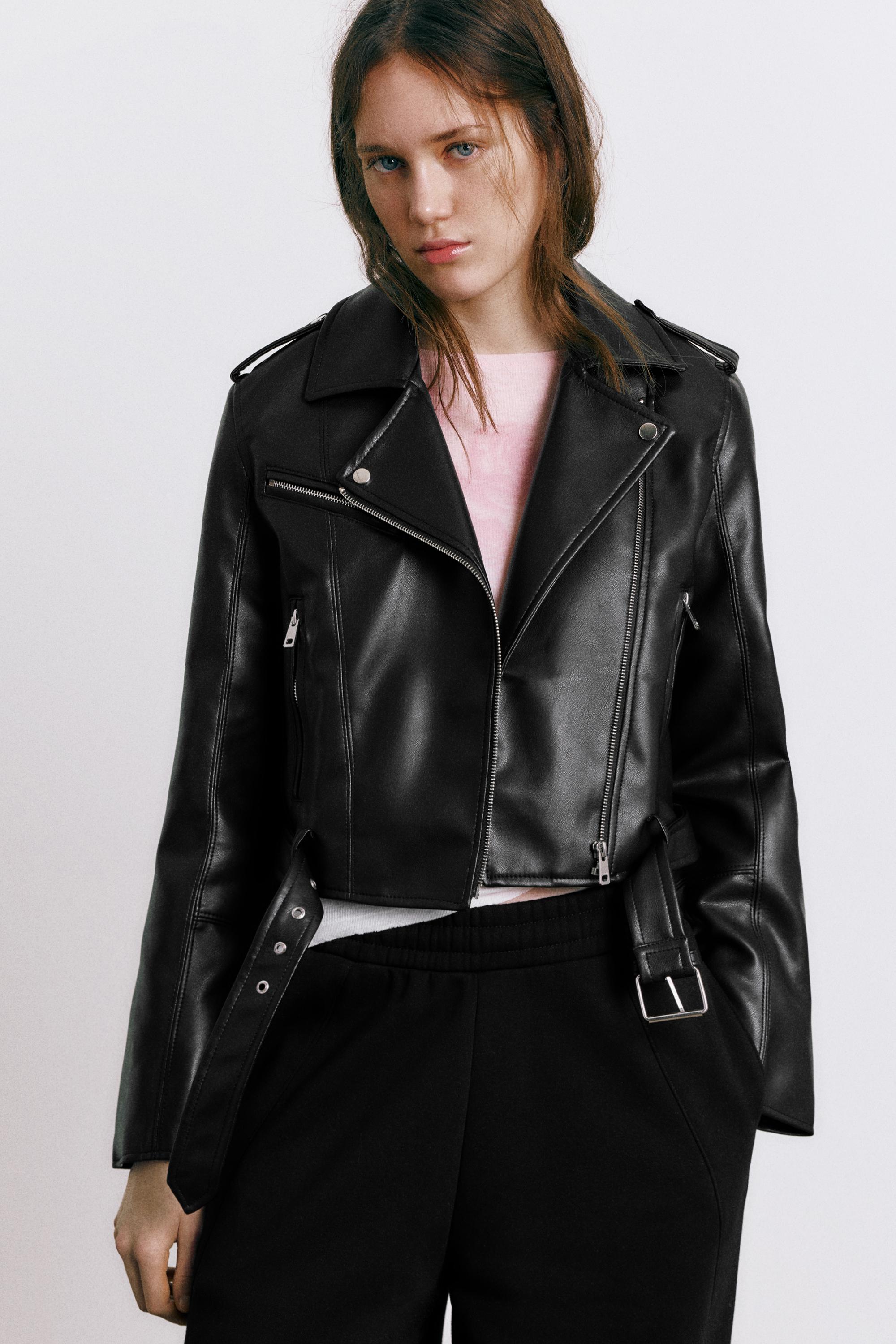 Leather effect biker jacket — Black