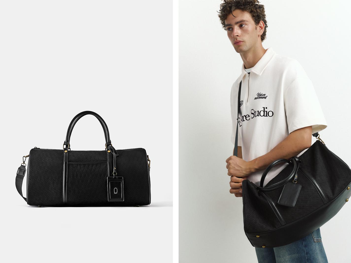 Embossed bowling bag with embellishment — Black