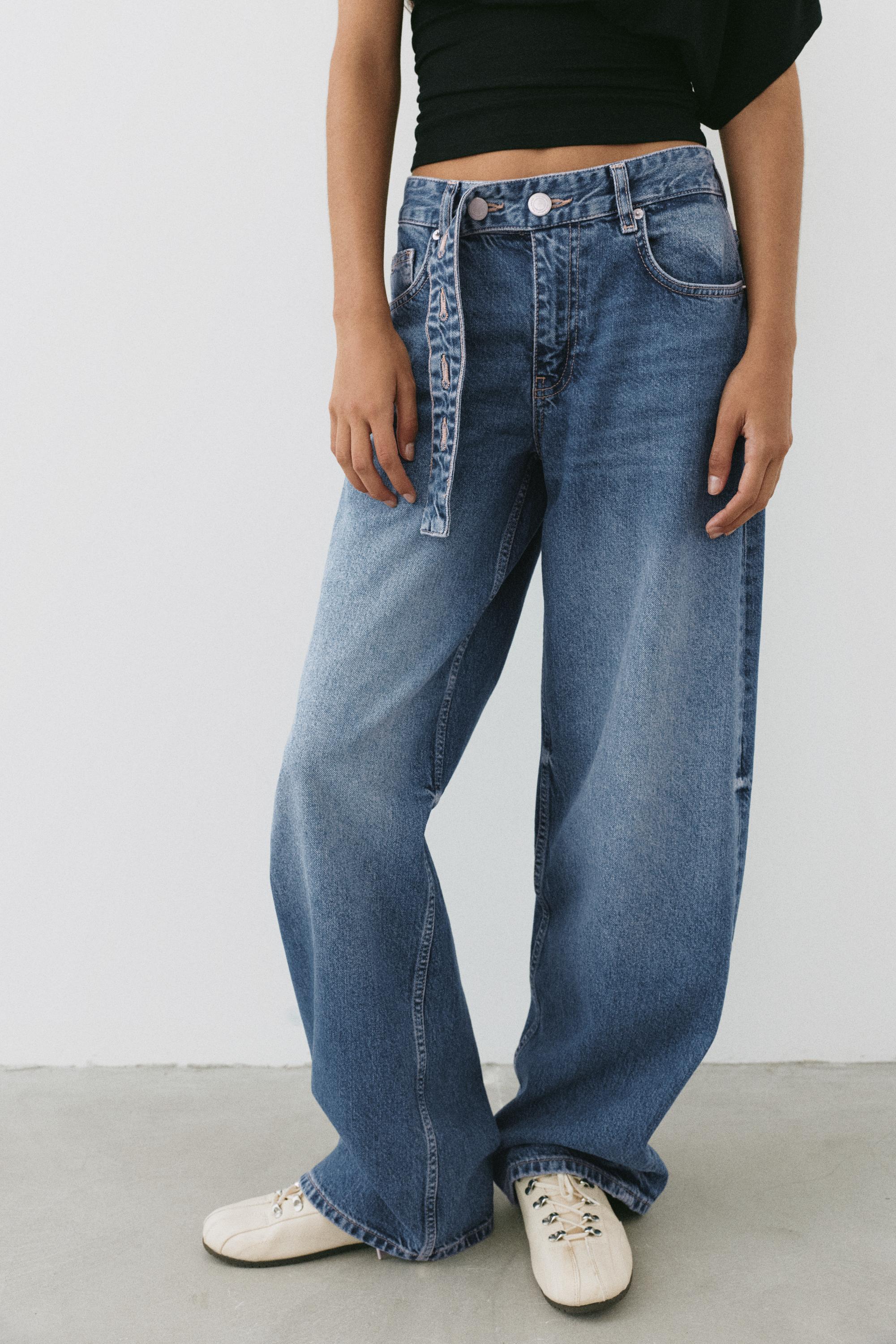 Relaxed fit baggy jeans with belt — Dark blue