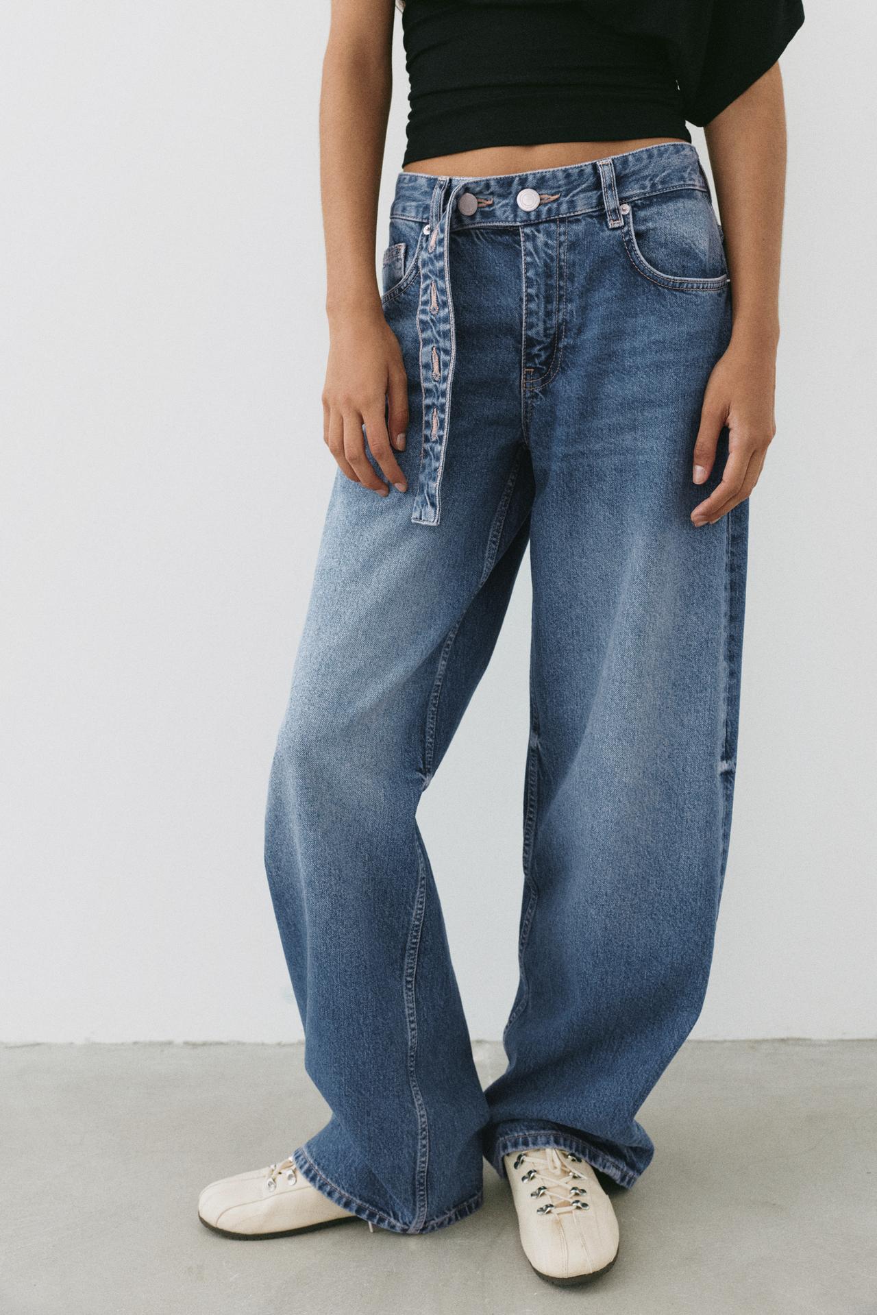 Relaxed fit baggy jeans with belt — Dark blue