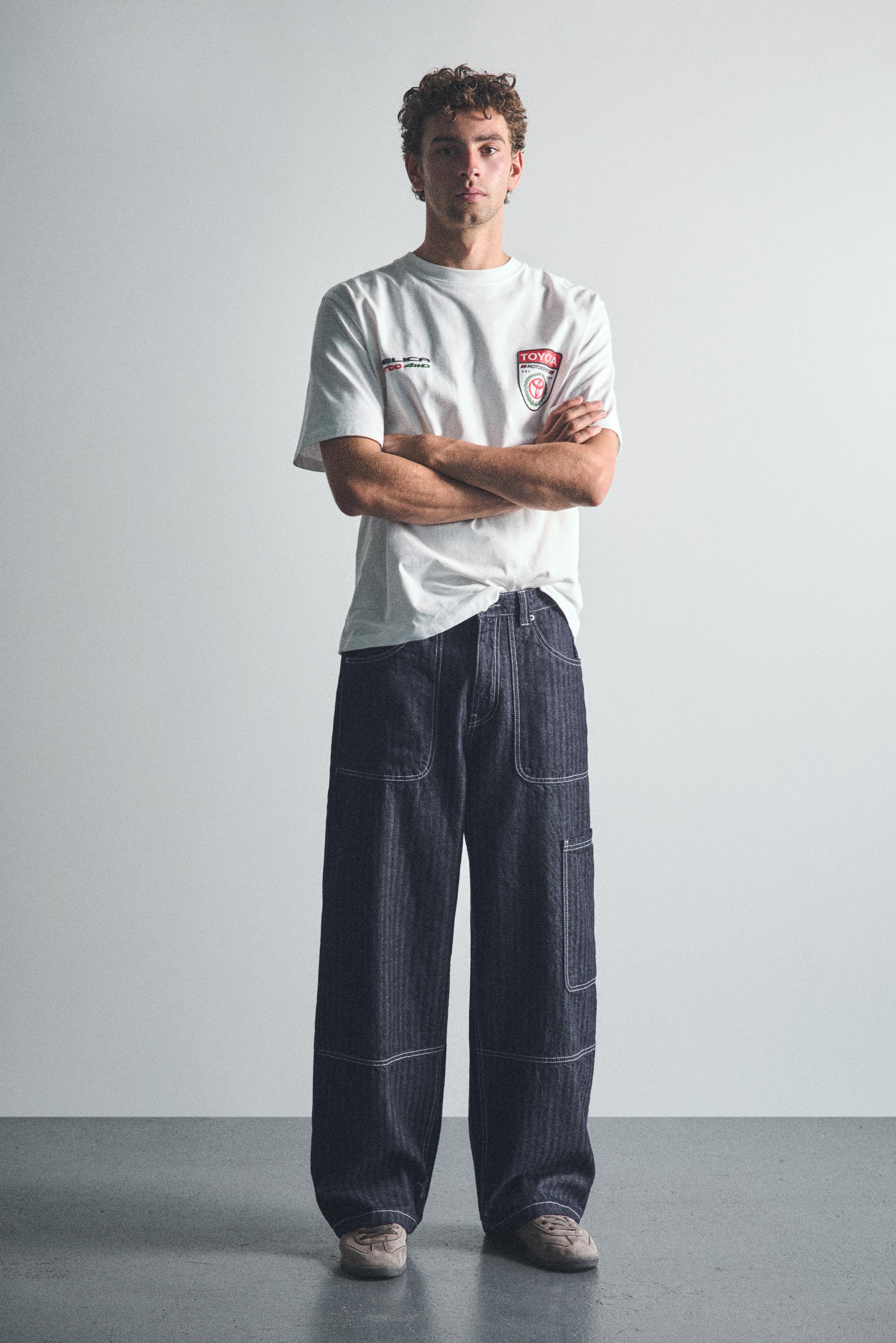 Striped relaxed-fit cargo jeans — Navy