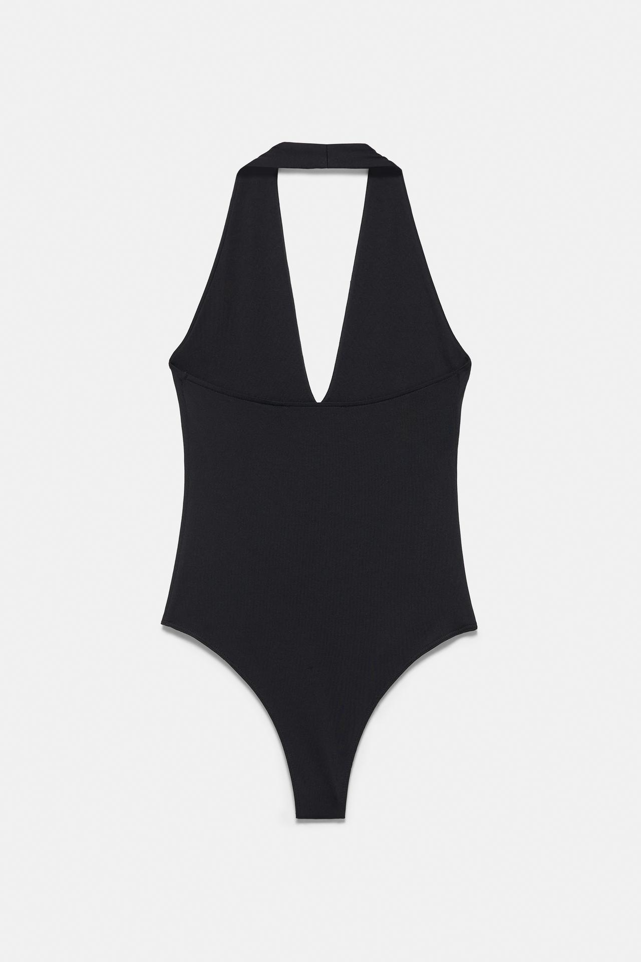 Rhinestone halter bodysuit — Black