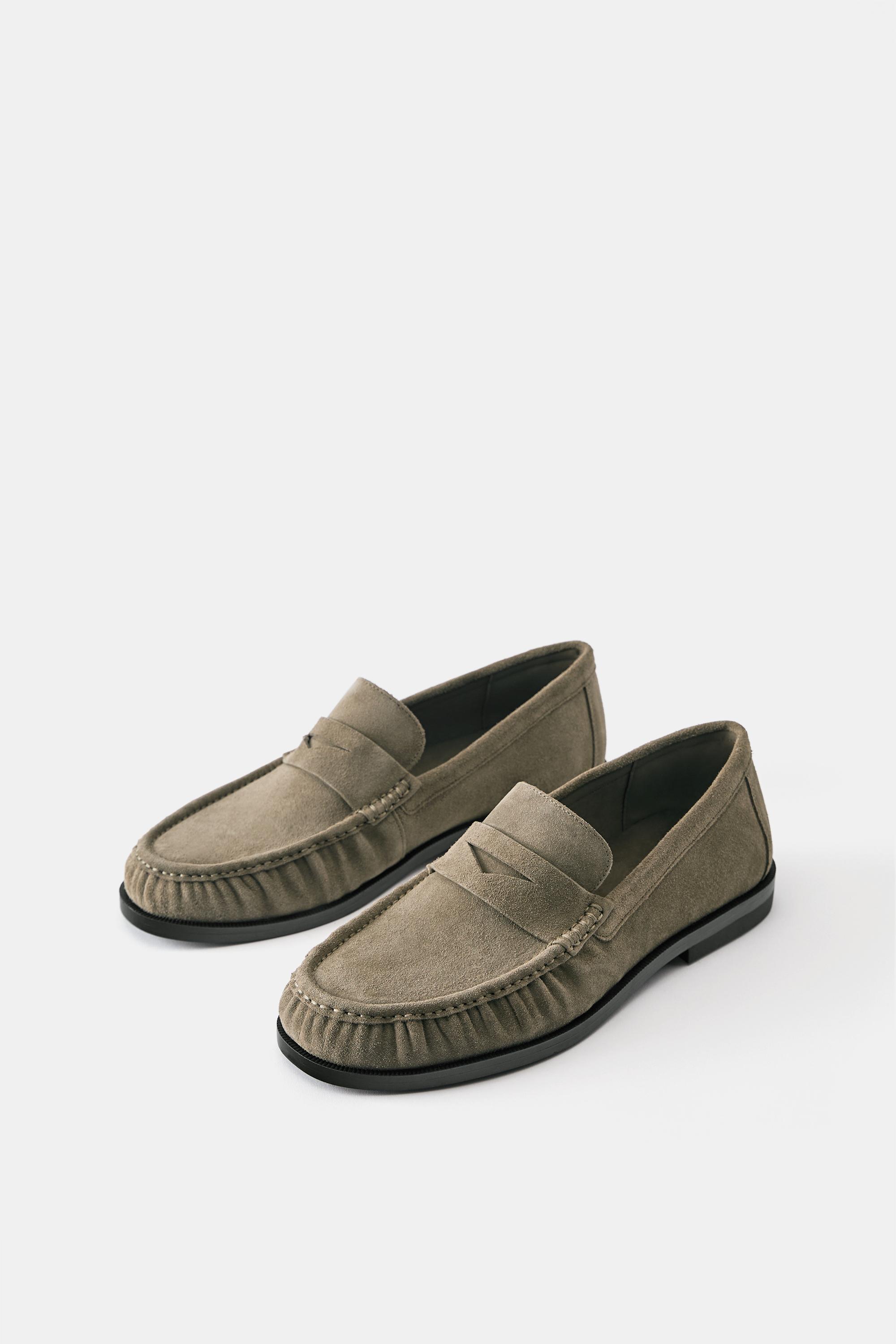 Gathered leather loafers — Brown