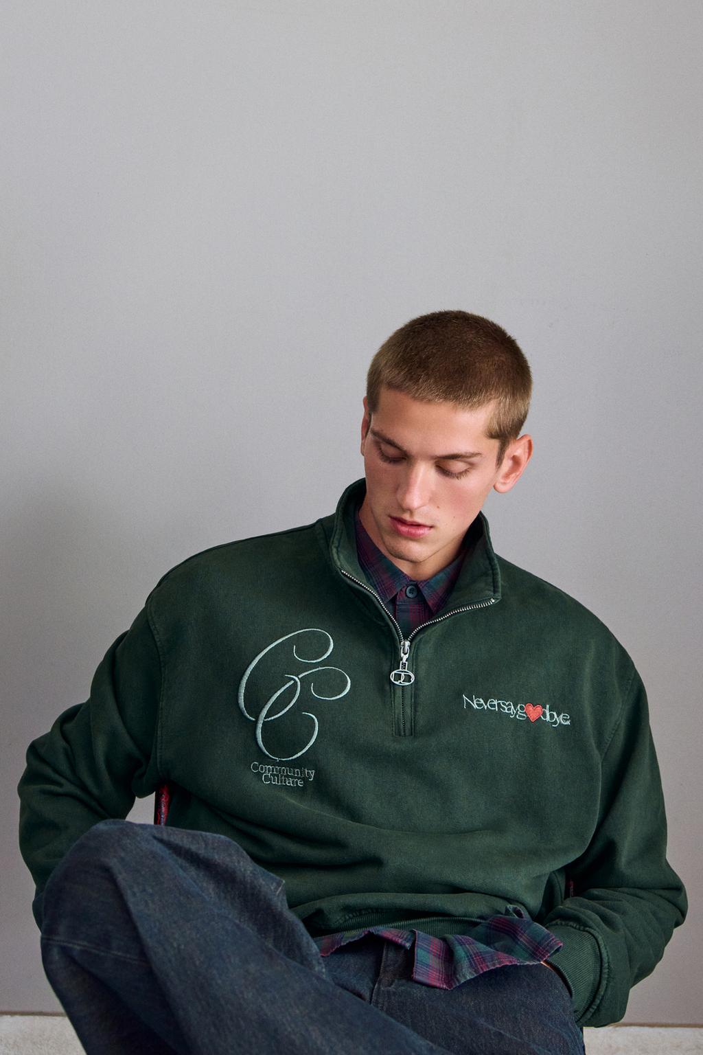 Embroidered Quarter-Zip Sweatshirt pull&bear