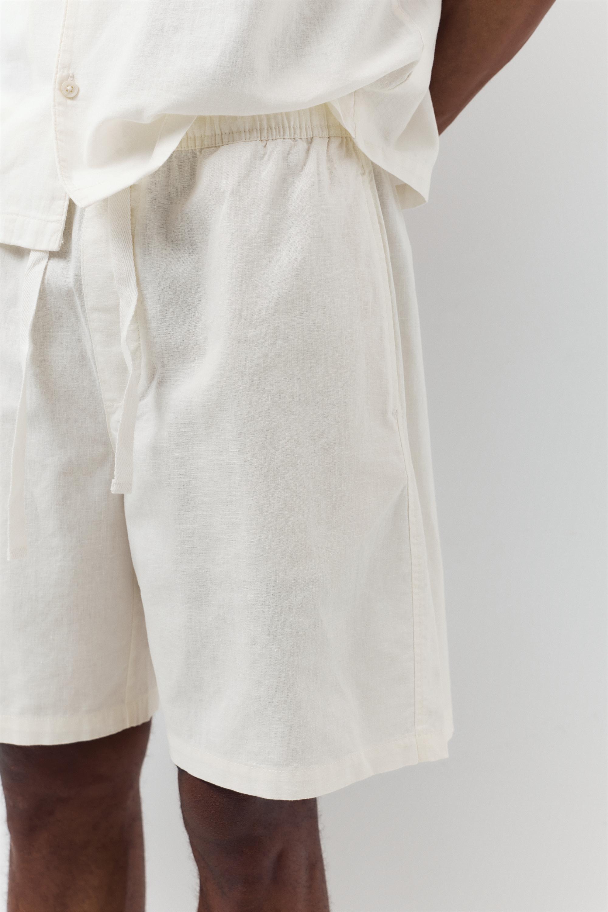 Linen blend Bermuda joggers — Off white