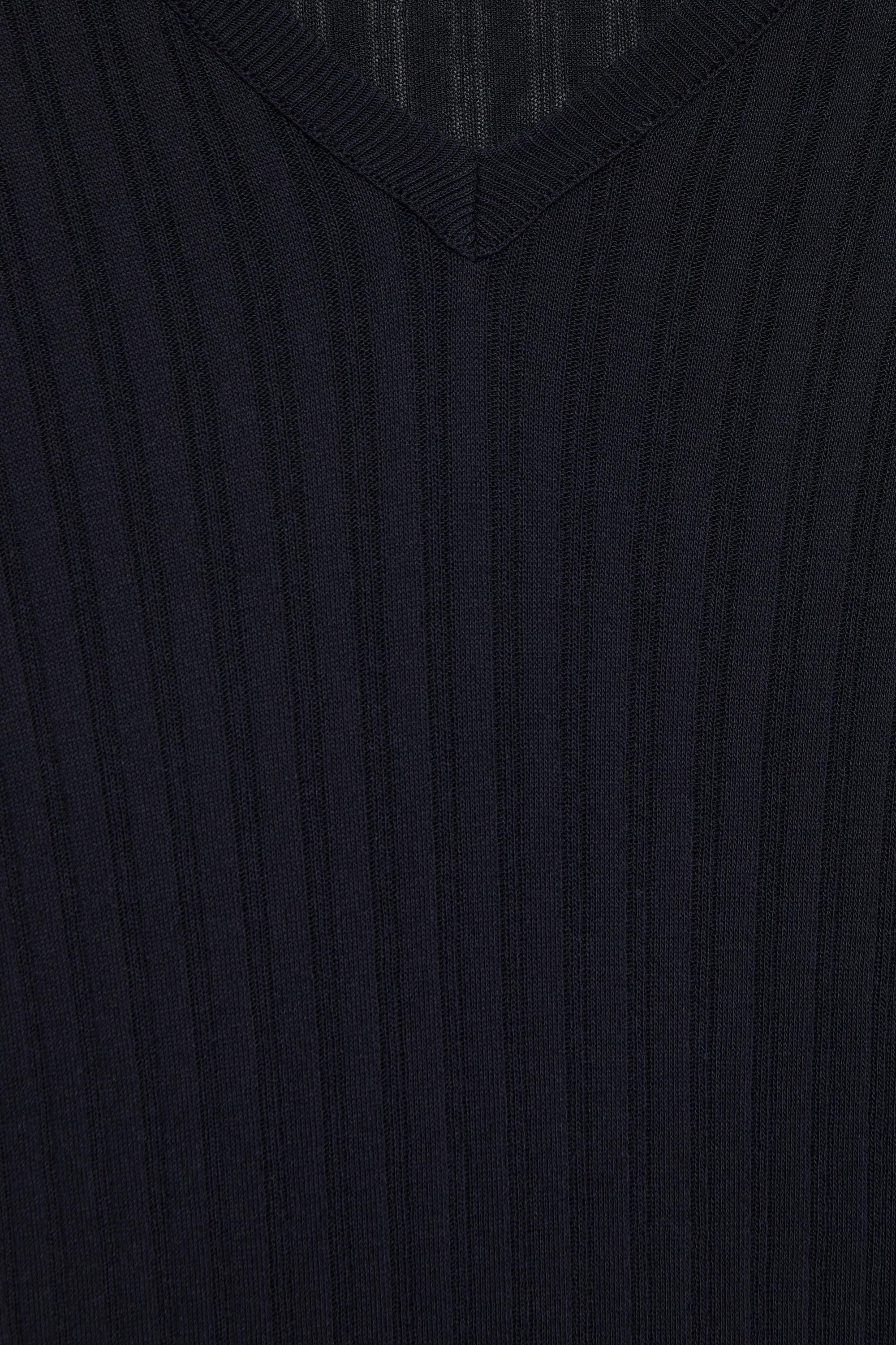 Ribbed V-neck top — Navy