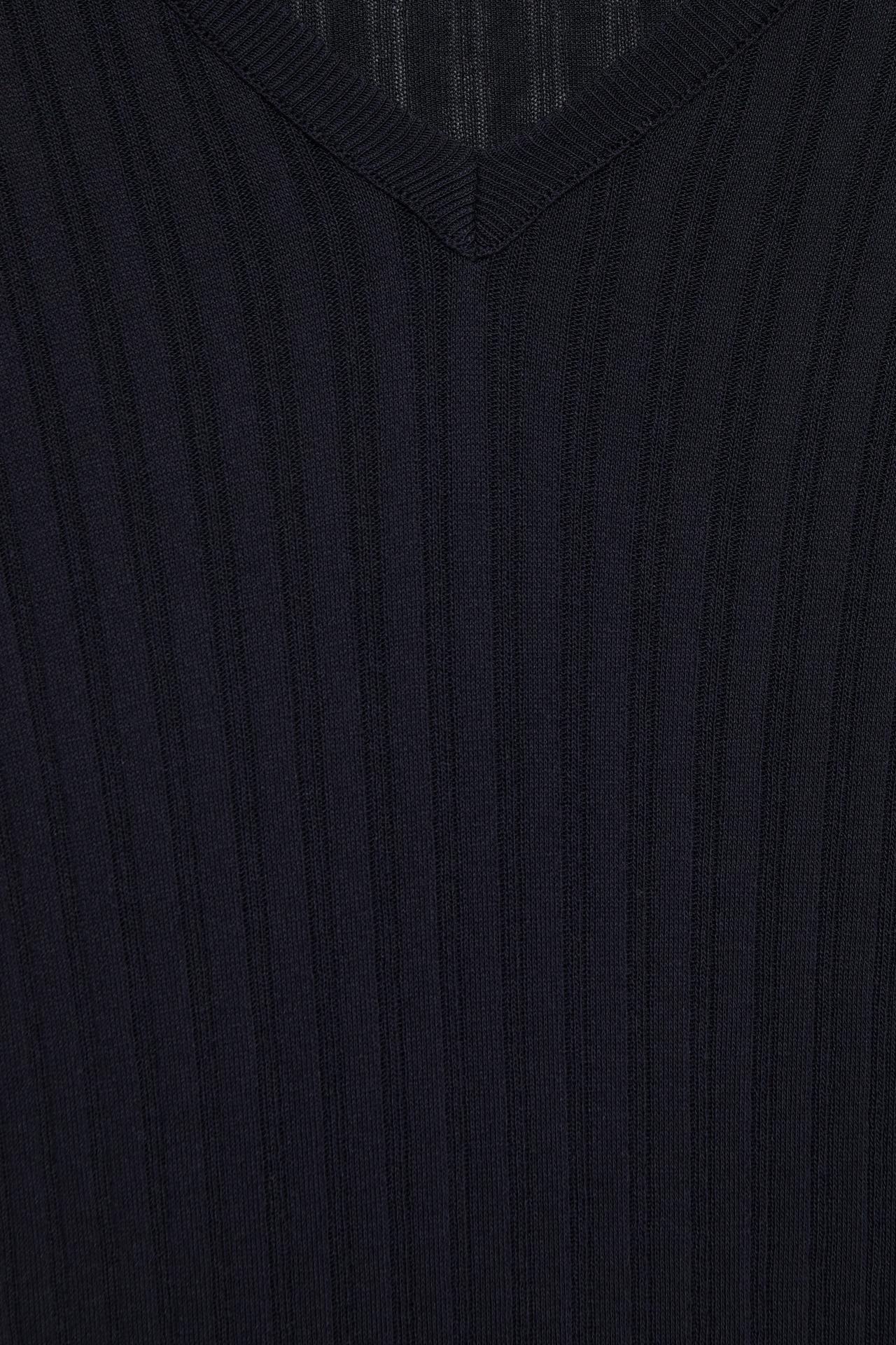 Ribbed V-neck top — Navy