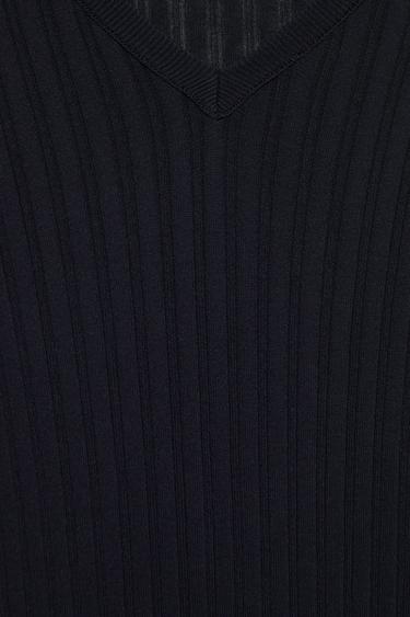 Ribbed V-neck top — Navy 7