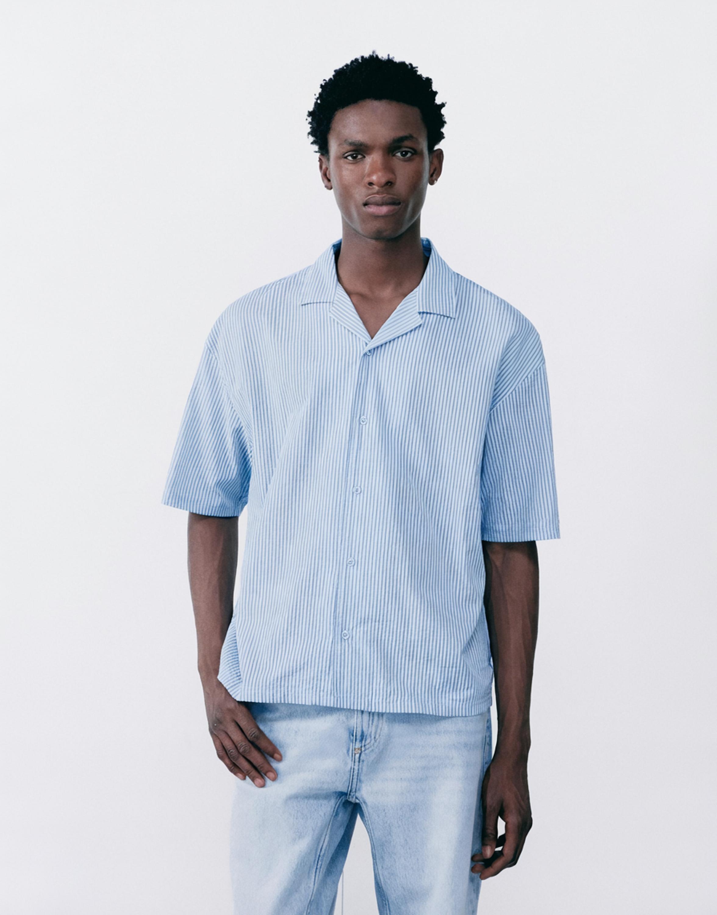 Striped short sleeve shirt — Blue