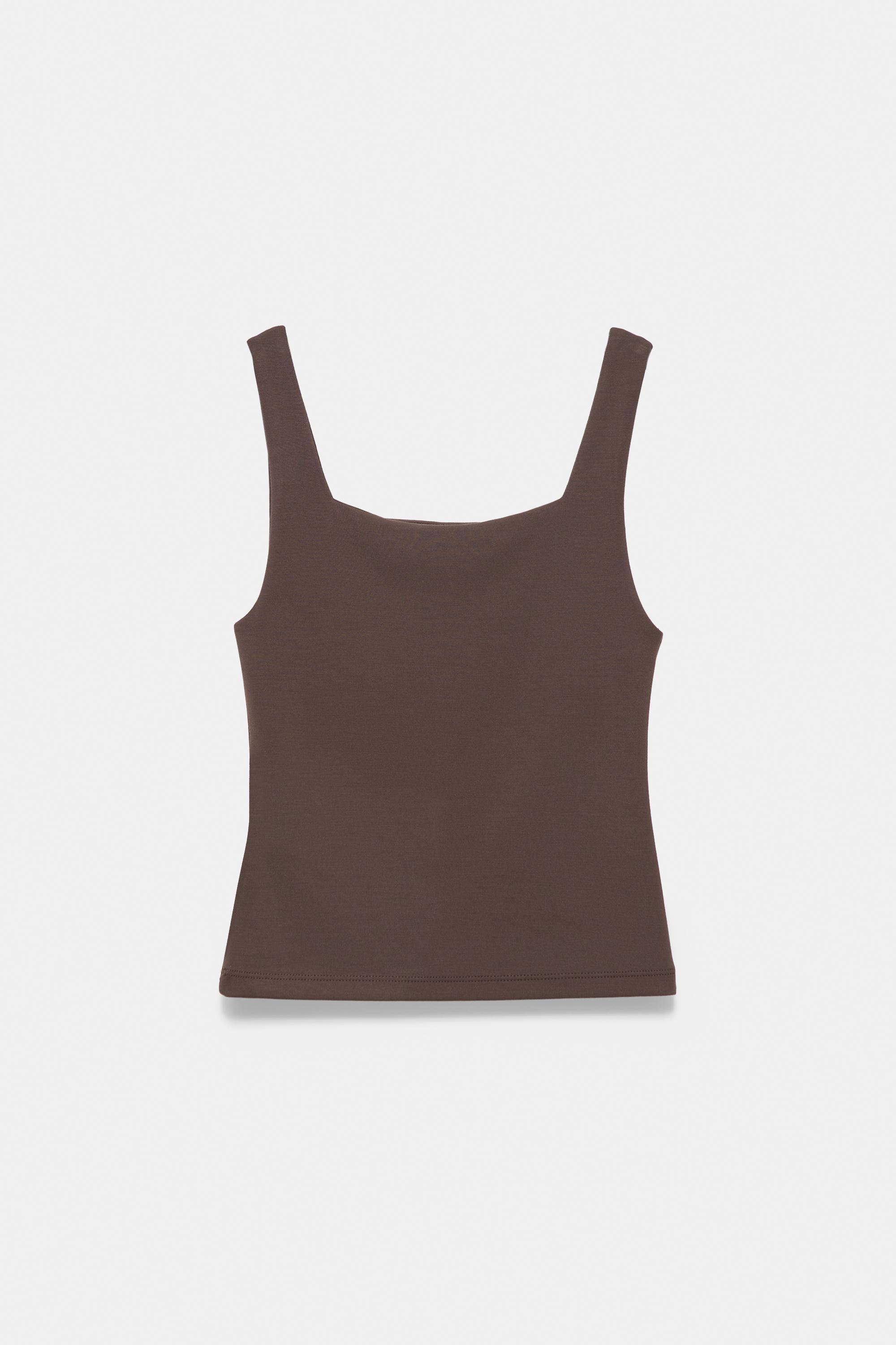 Square neck strappy top — Brown