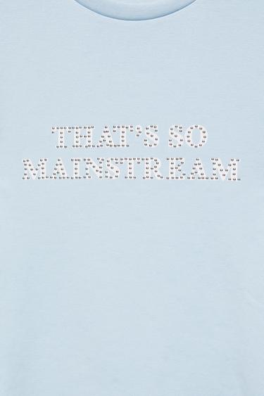 Studded text T-shirt — Pale blue 7