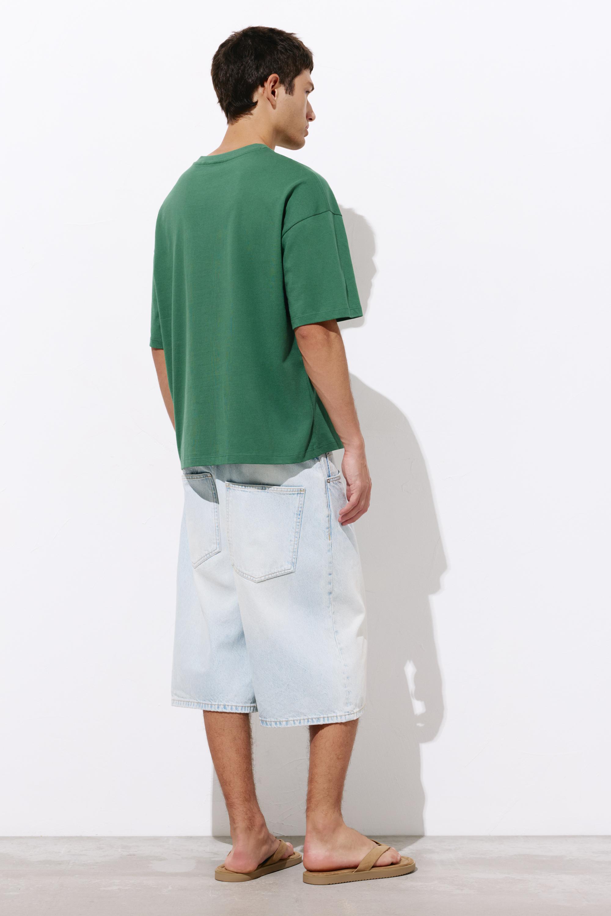 Relaxed embroidered T-shirt — Dark green marl