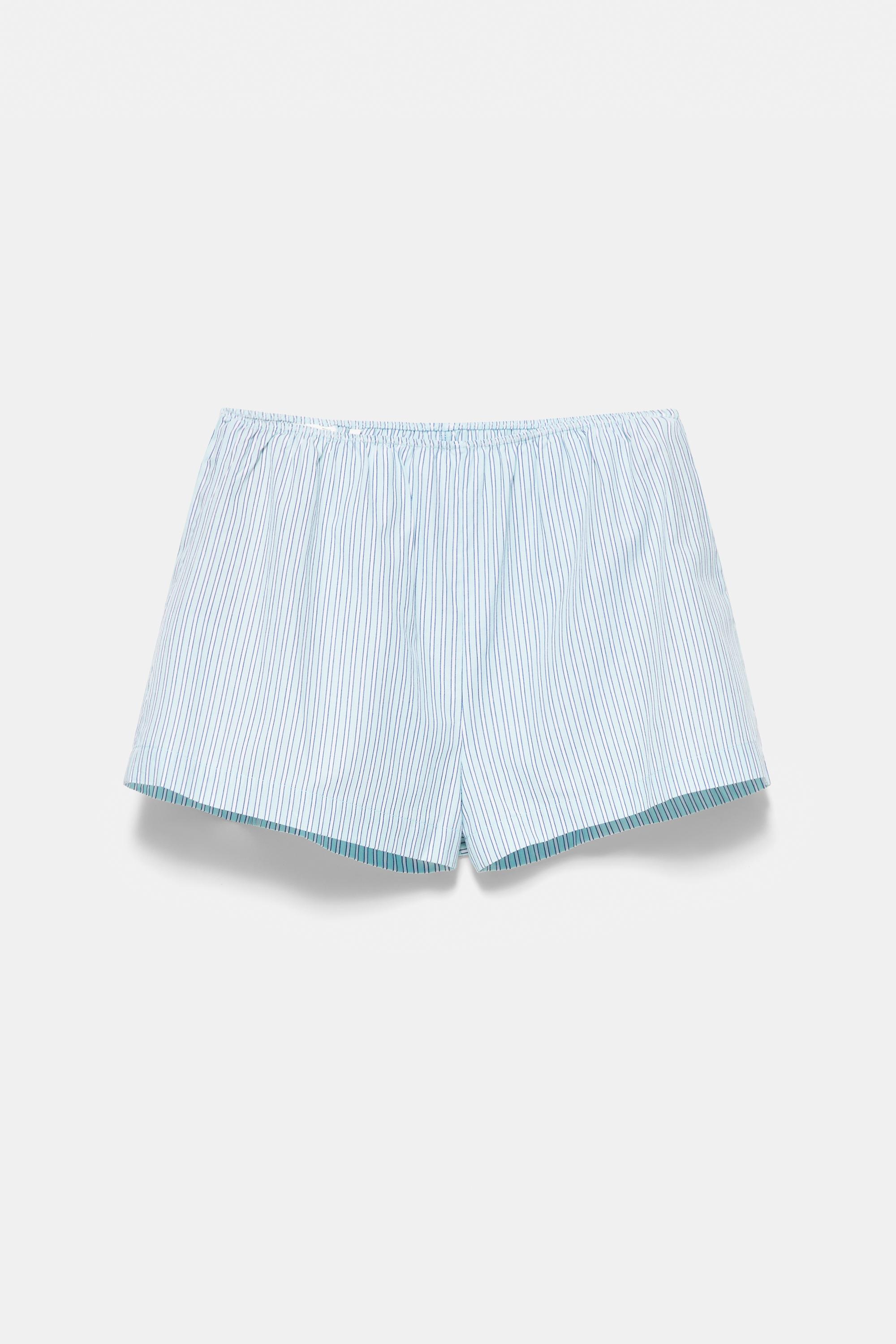 Striped pajama-style shorts — Water blue