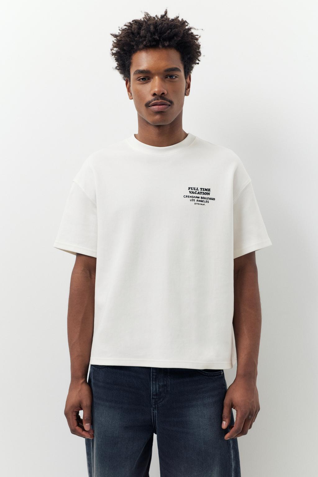 T-shirt Graphique Noir Pull & Bear - Homme Taille L - Manches Courtes - Coton