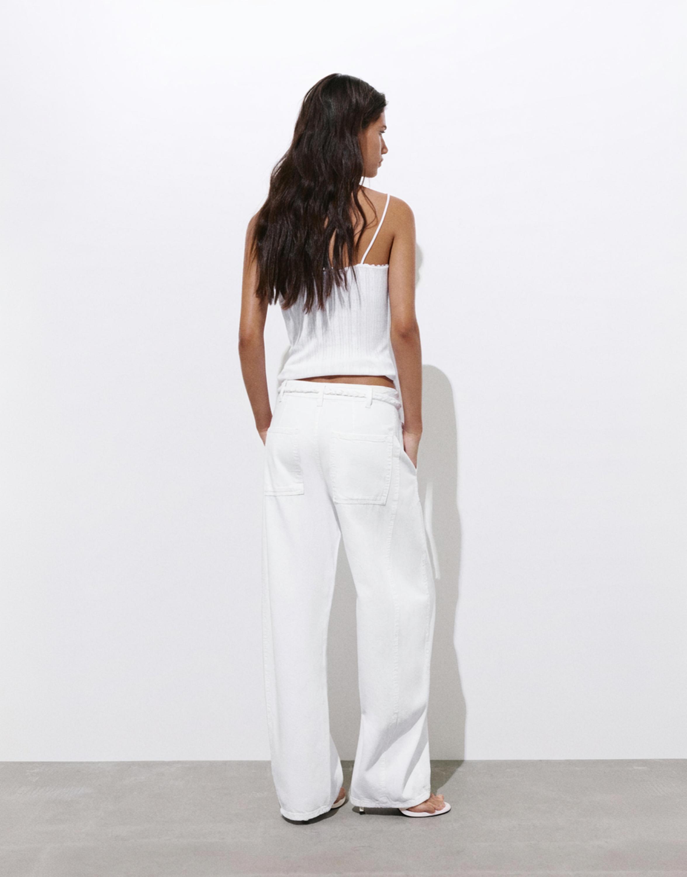 Balloon jeans with drawstring — White