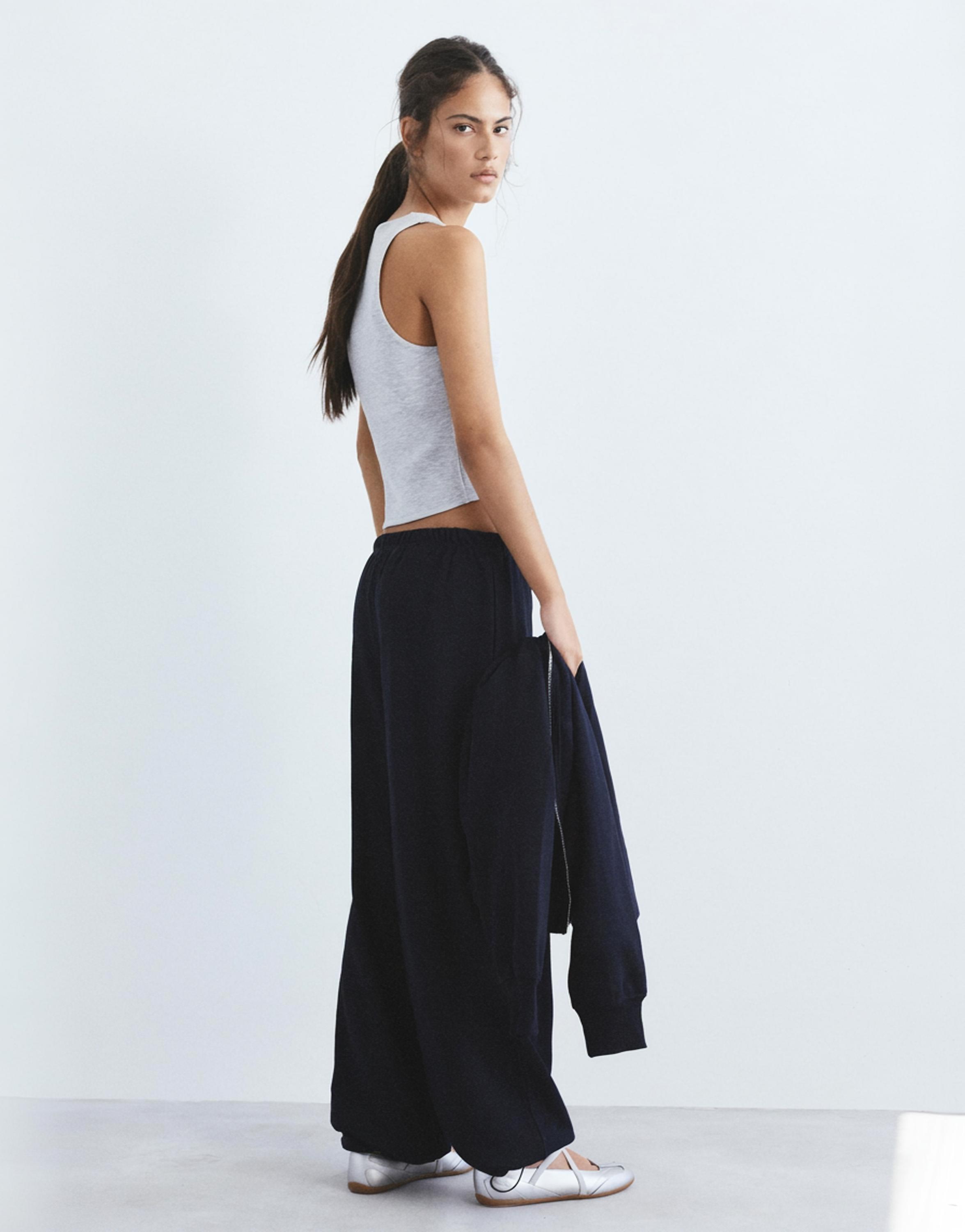 Wide-leg tracksuit bottoms with adjustable hem — Navy