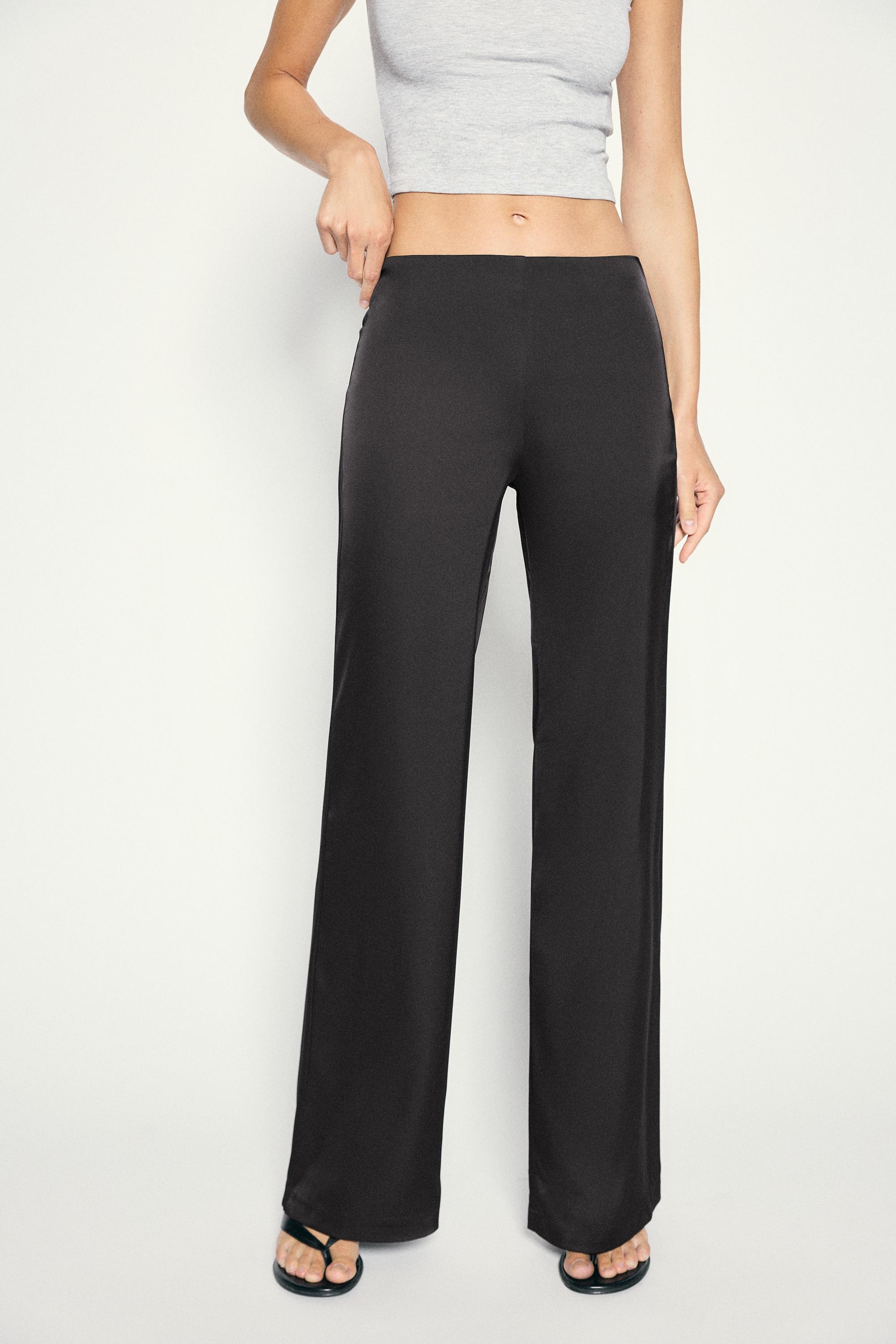Satin straight-leg trousers — Black