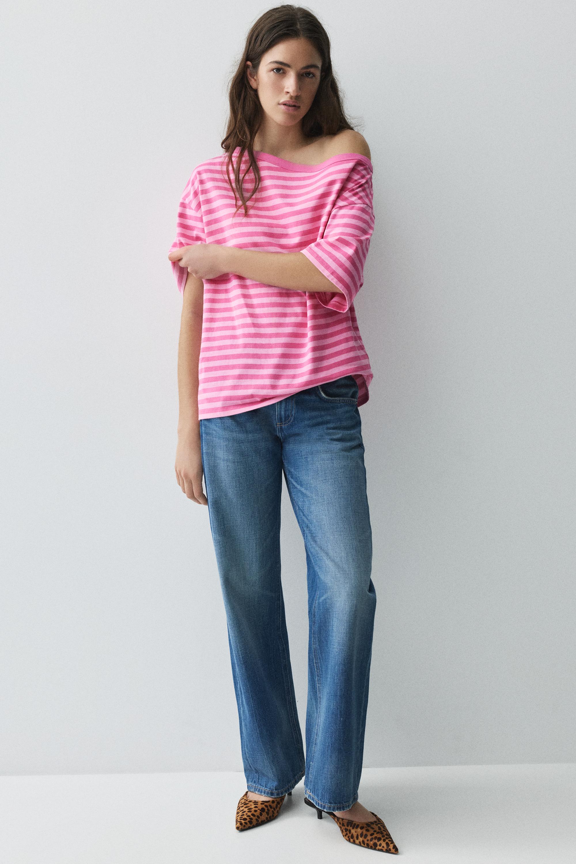Asymmetric short sleeve T-shirt — Striped