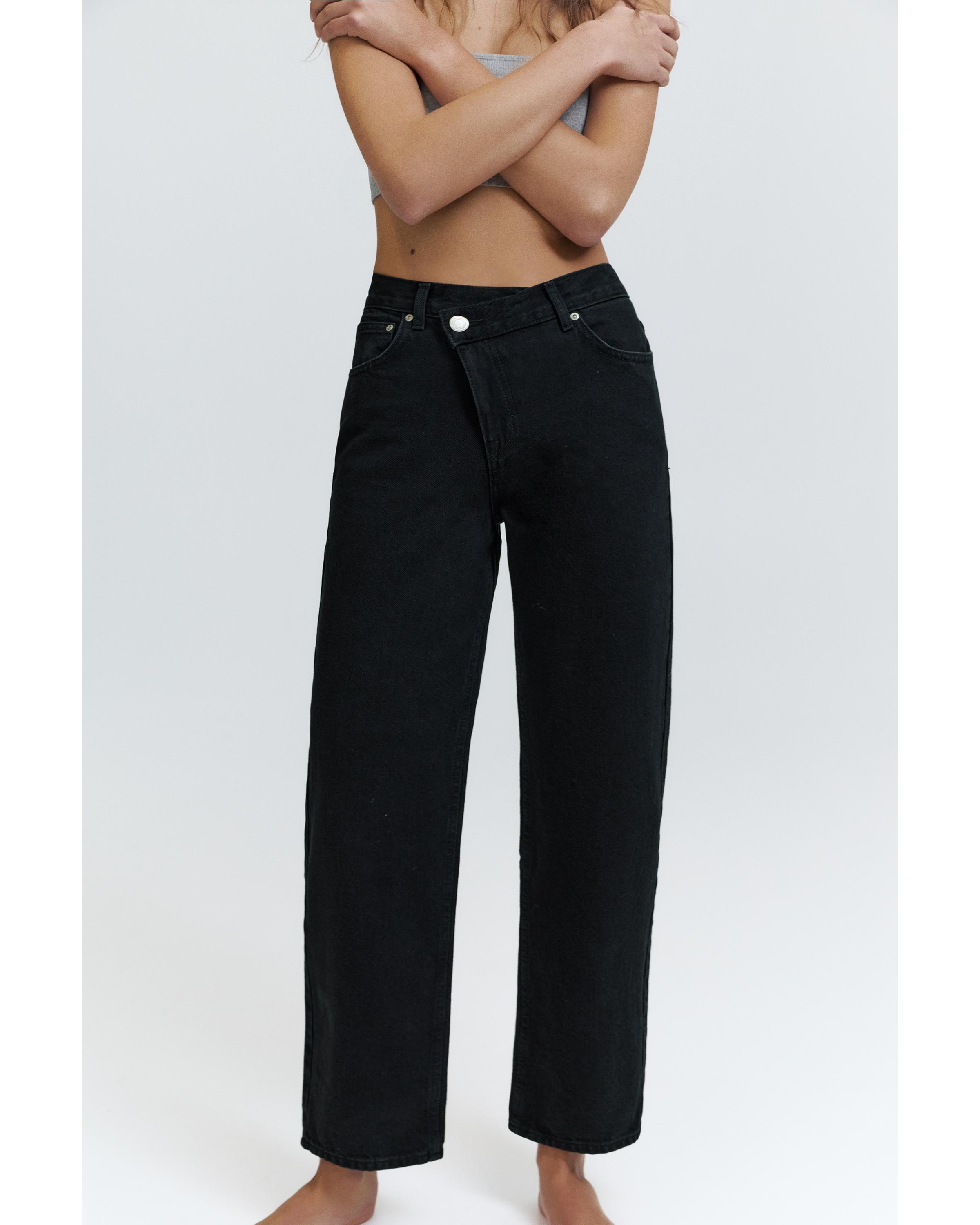 Straight-leg jeans with crossover waistband — Black