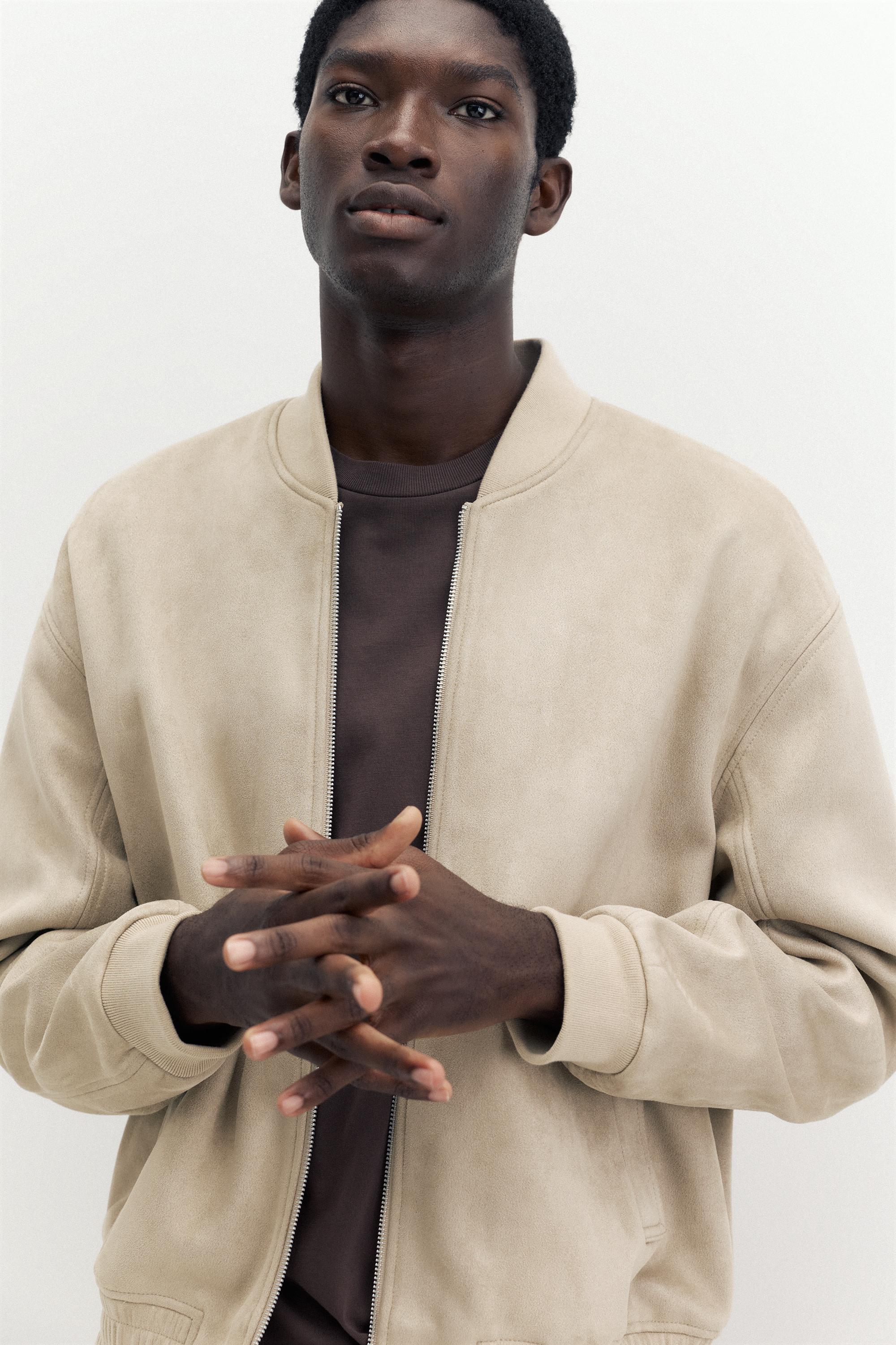 Faux suede bomber jacket — Sand