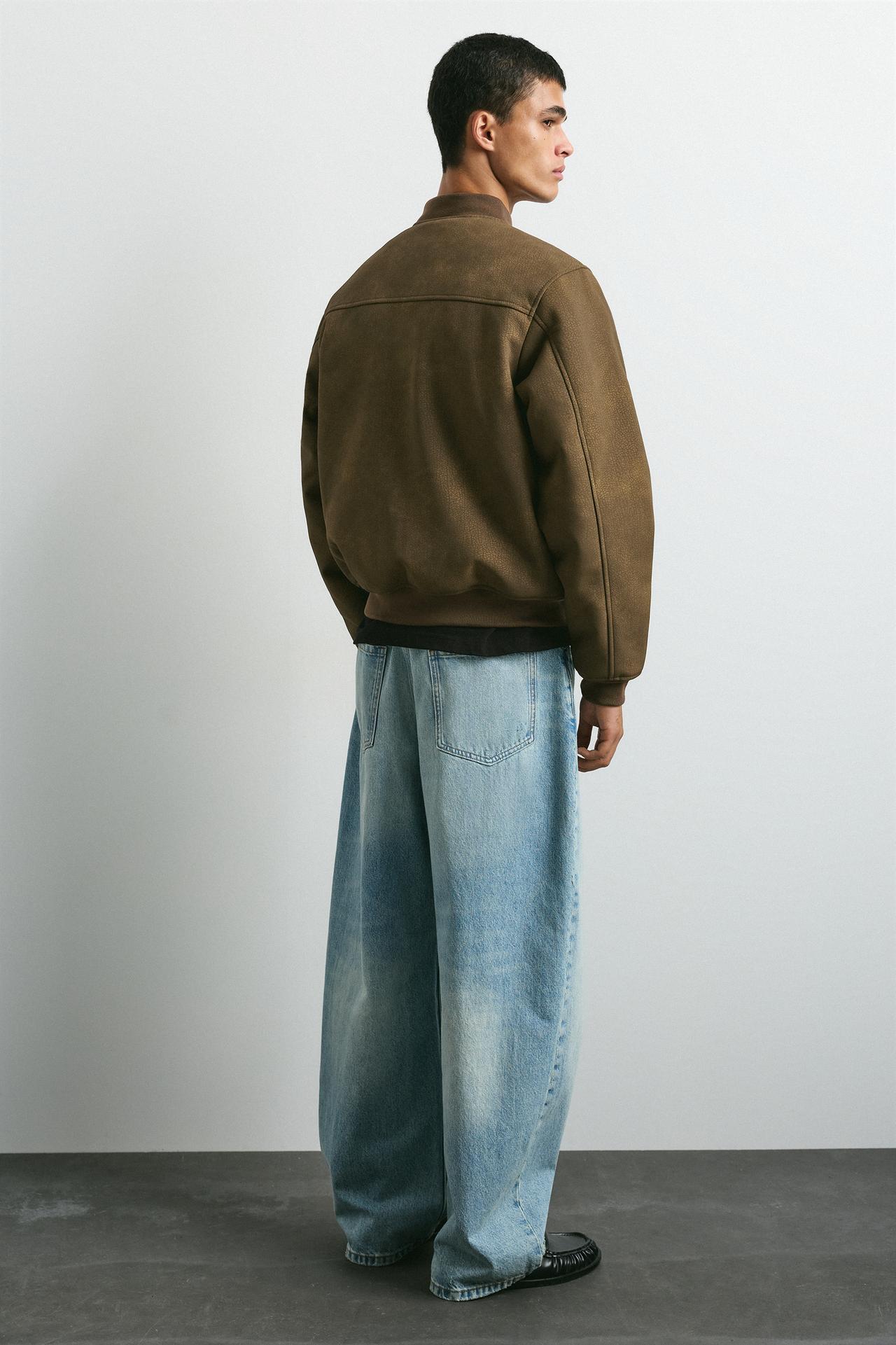 Leather effect bomber jacket — Brown
