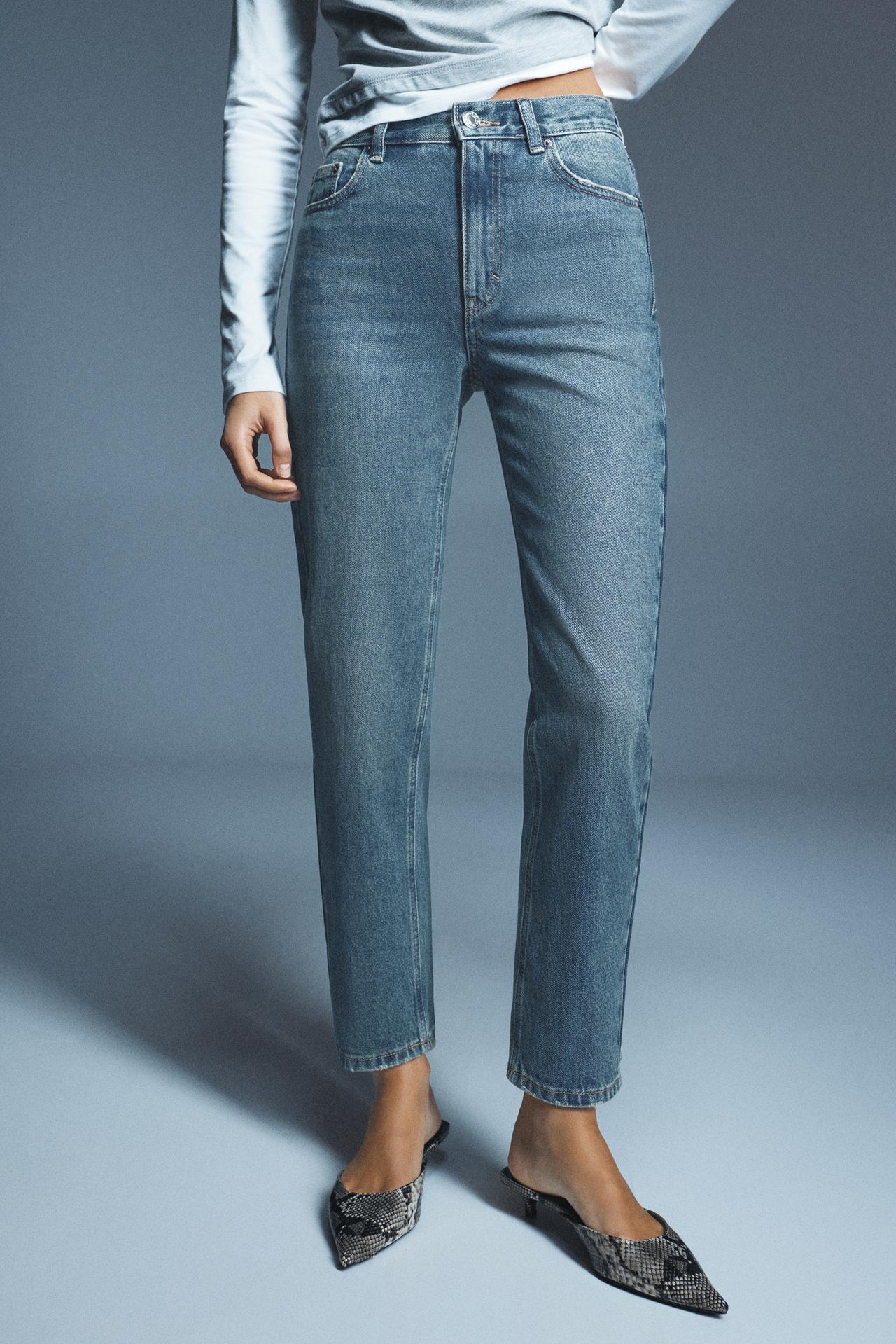 High-waist mom fit jeans — Greenish blue