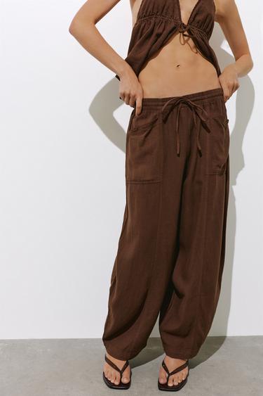 Linen blend barrel trousers — Chocolate 6