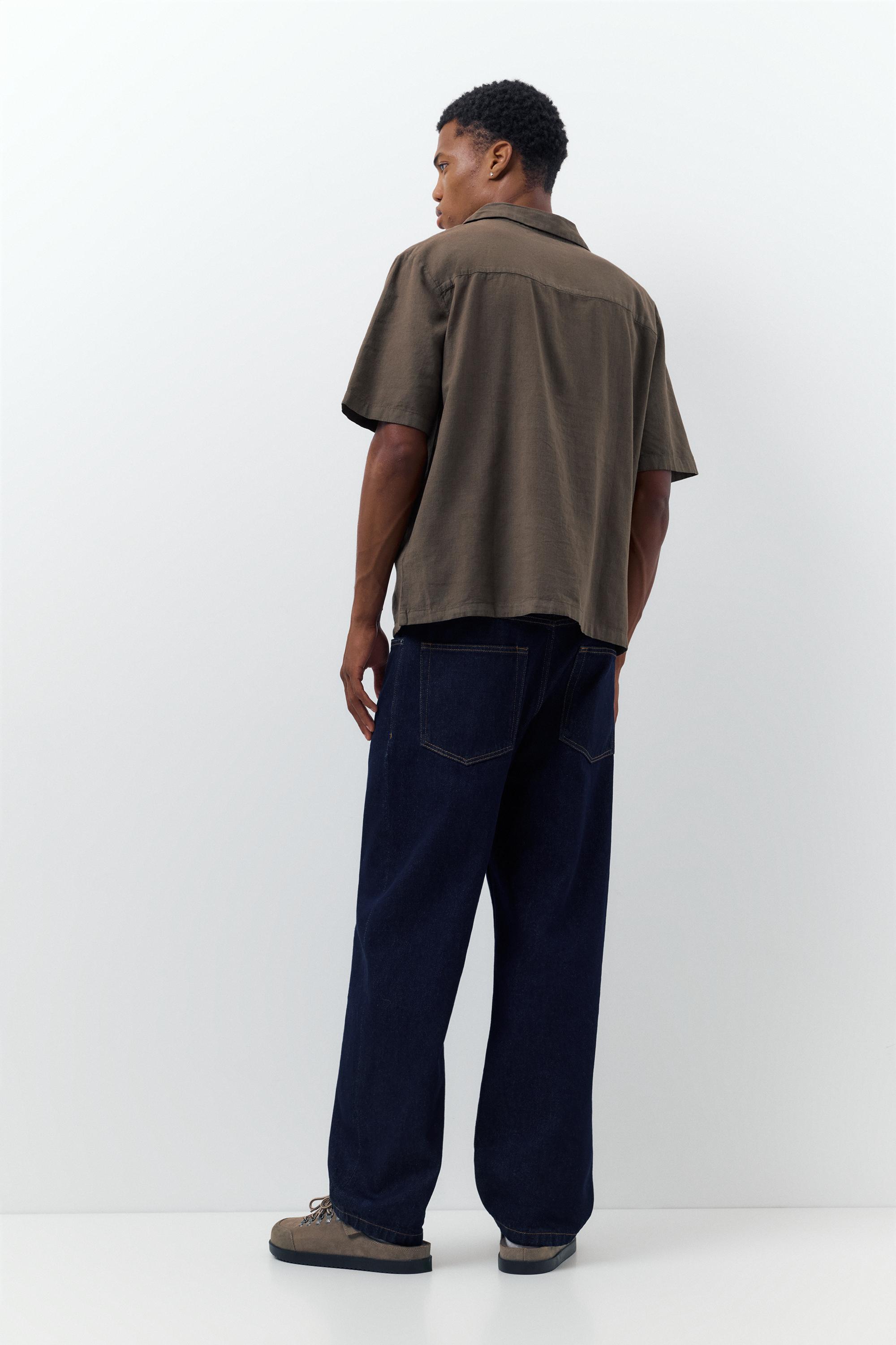 Short sleeve linen blend shirt — Chocolate