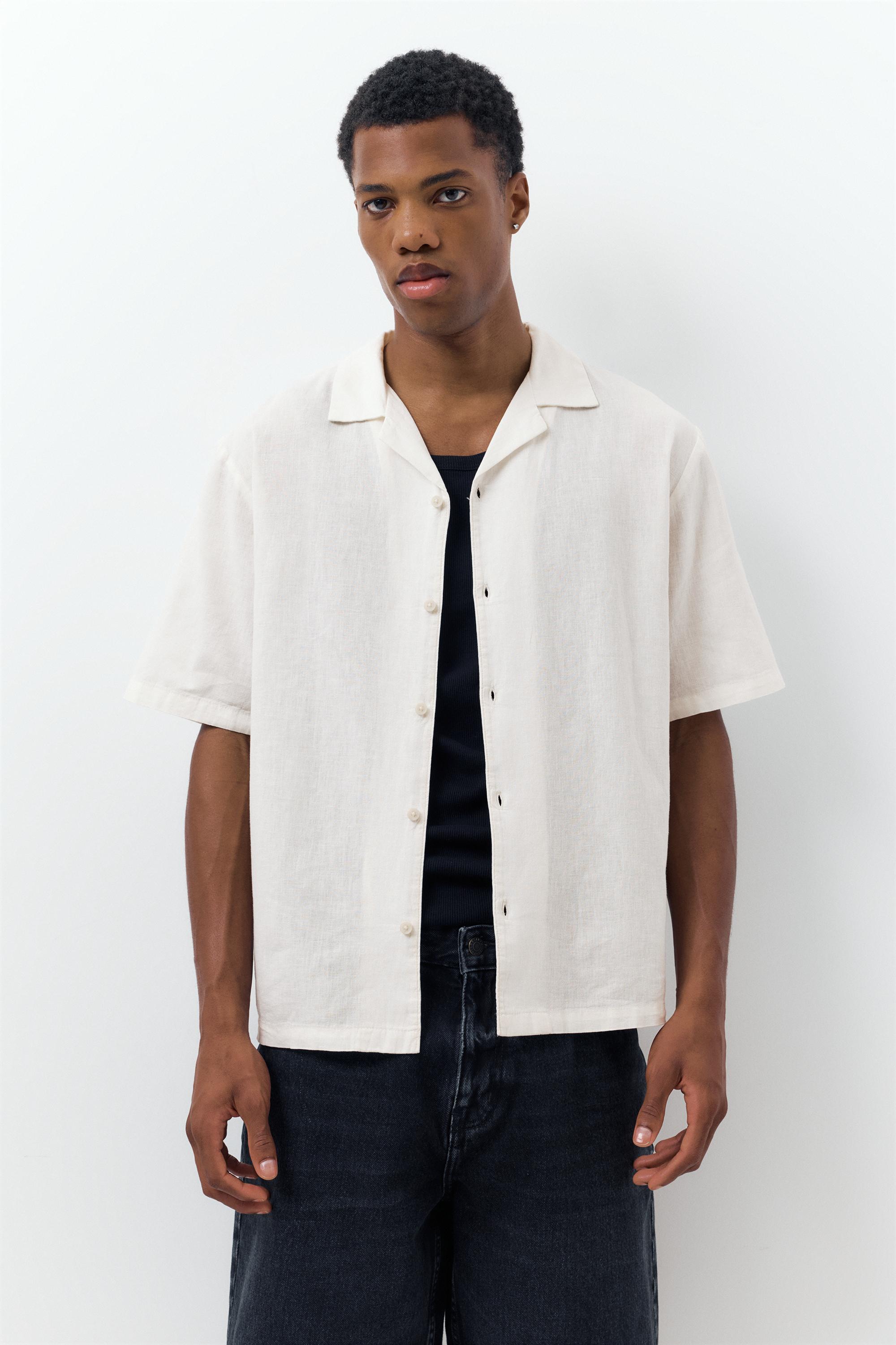 Short sleeve linen blend shirt — Off white