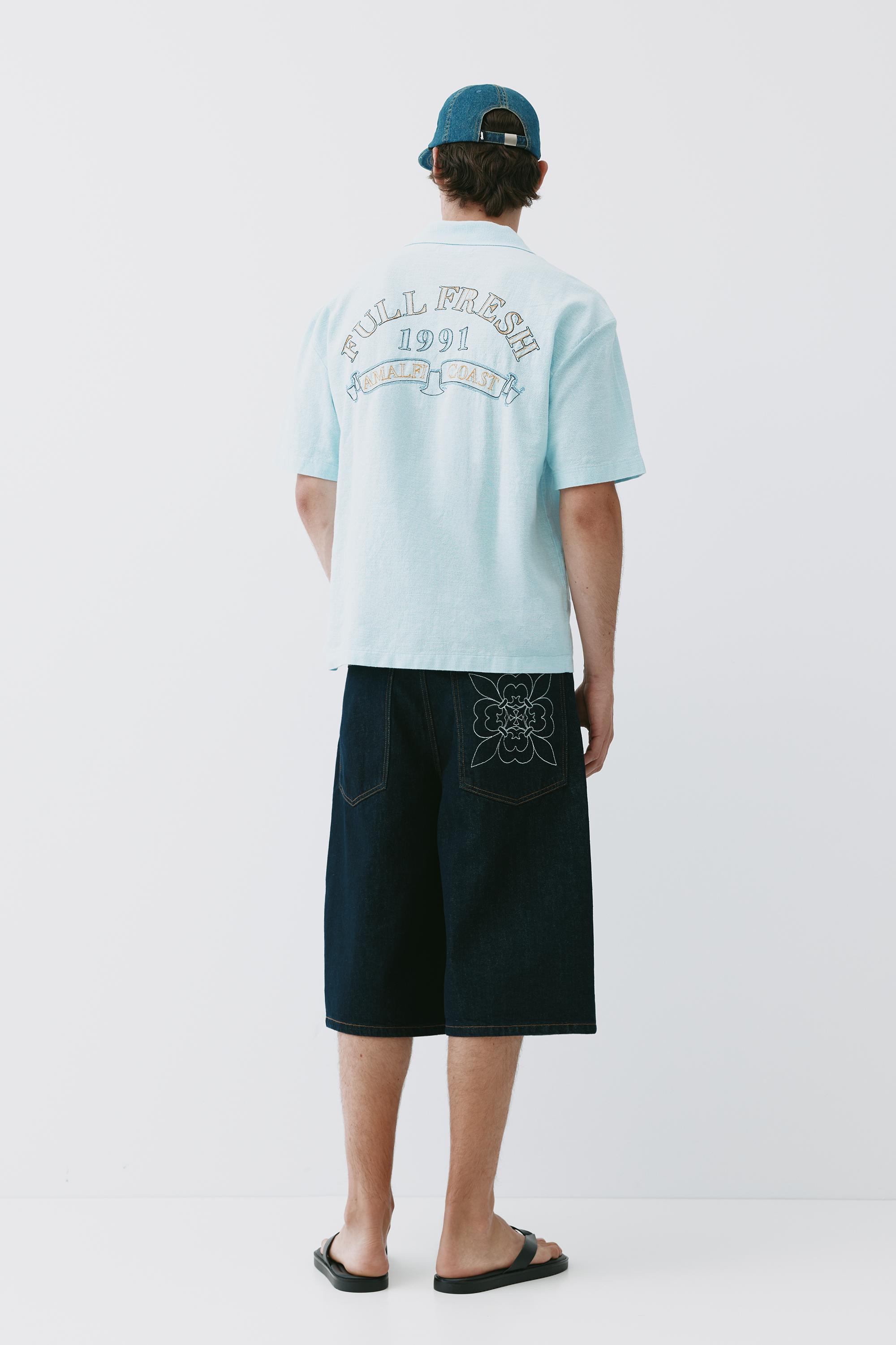 Short sleeve embroidered shirt — Pale blue