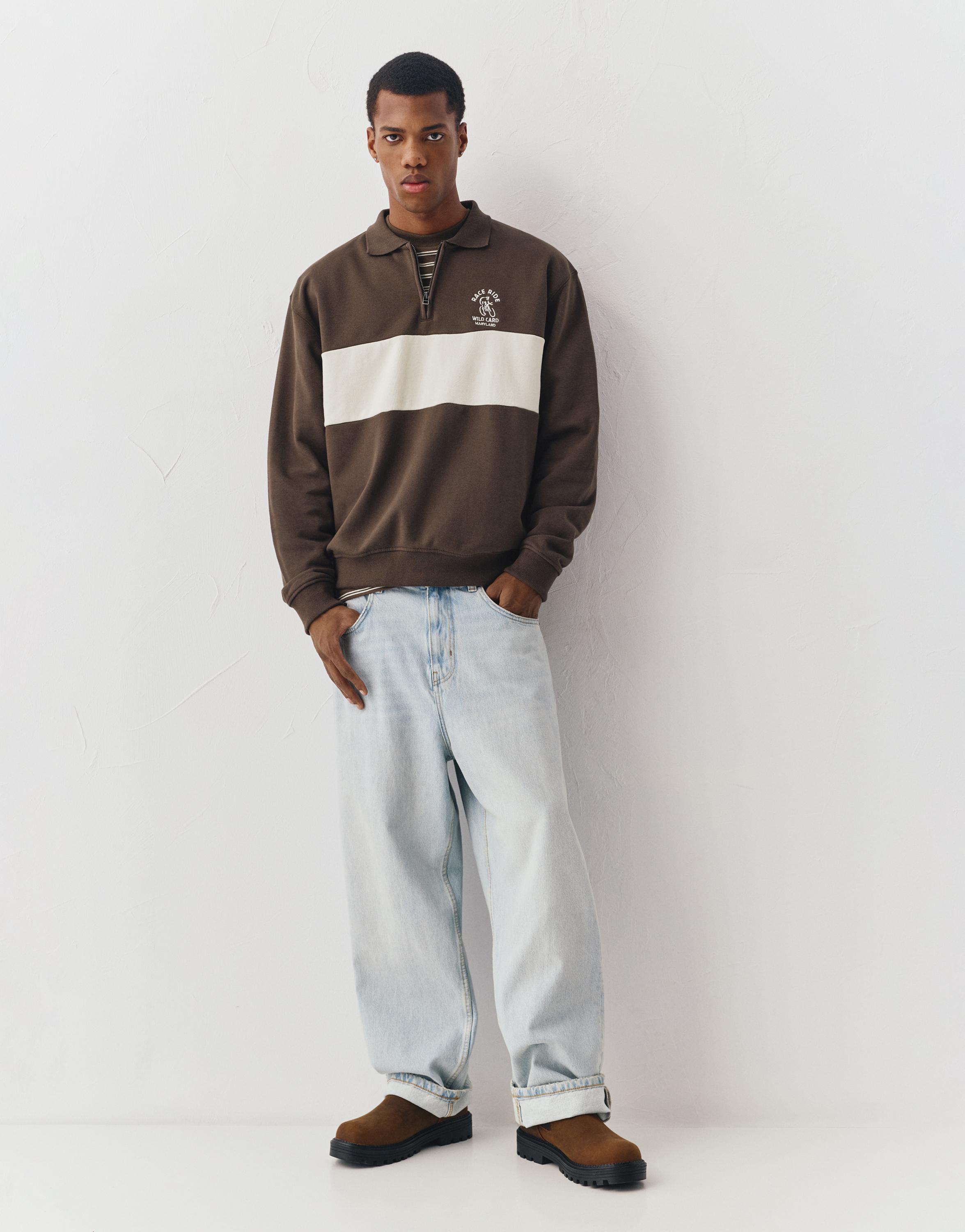 Kahverengi fermuar yakalı sweatshirt - Görsel 13