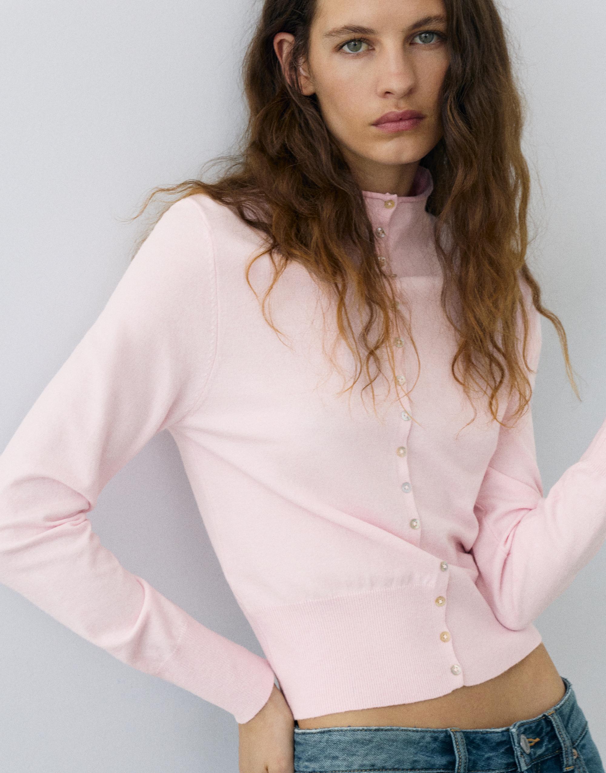 High-neck cardigan — Dusty pink
