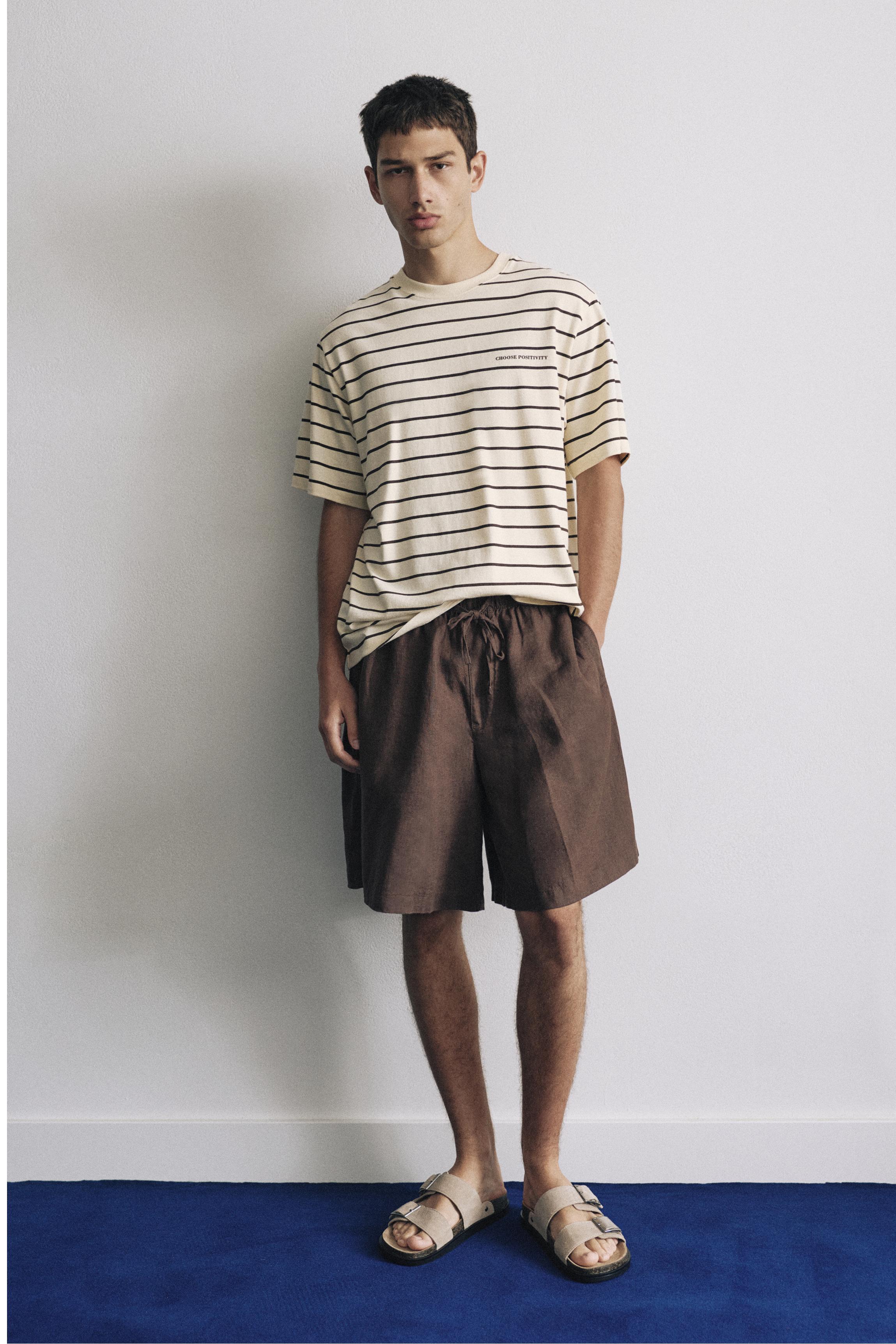 Striped slogan T-shirt — Yellow
