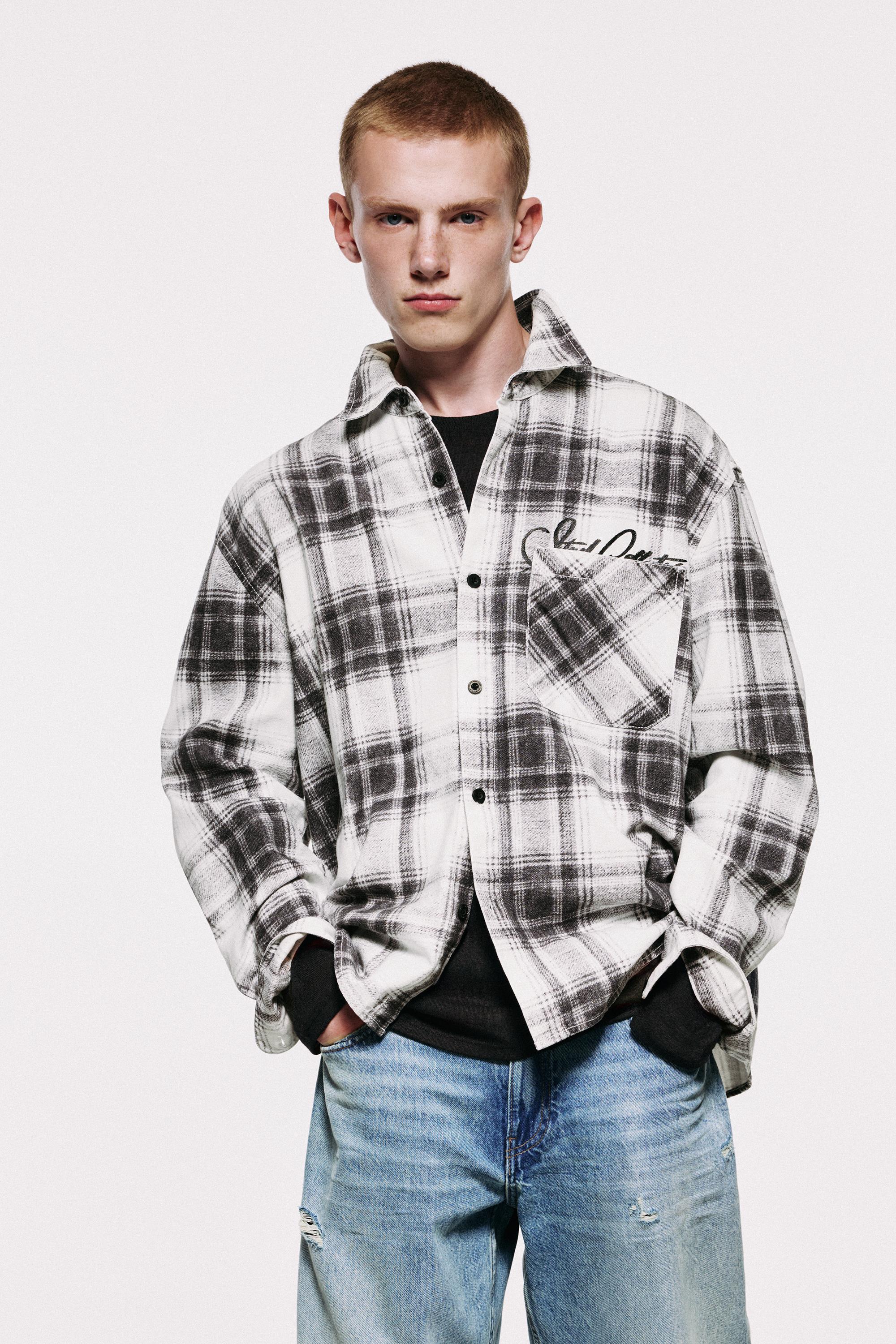 Camisa manga larga cuadros bordado