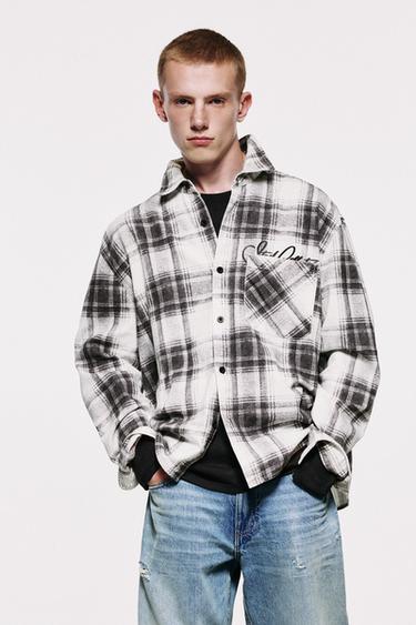 Long sleeve embroidered check shirt — Off white 4