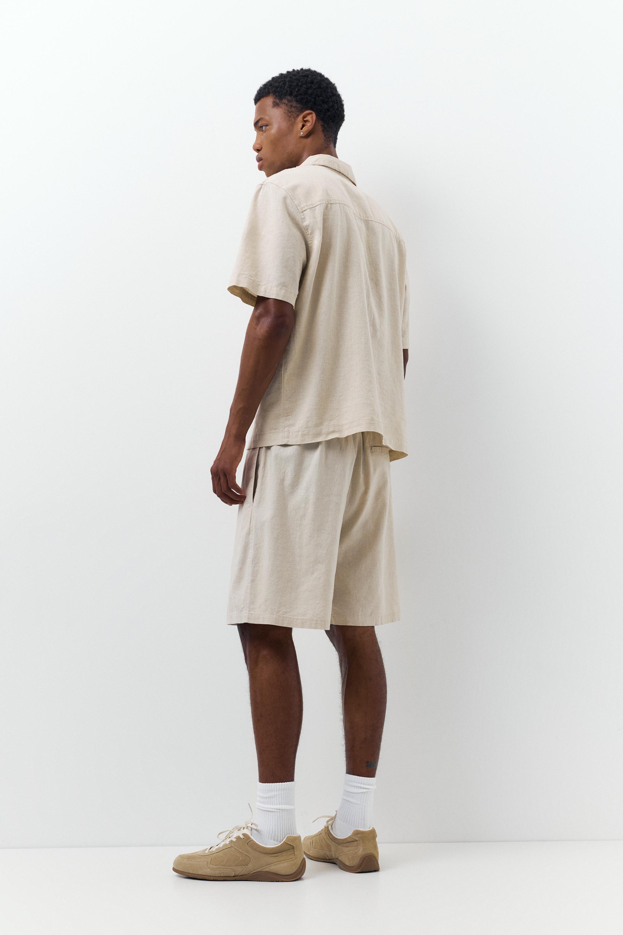 Linen blend Bermuda joggers — Beige