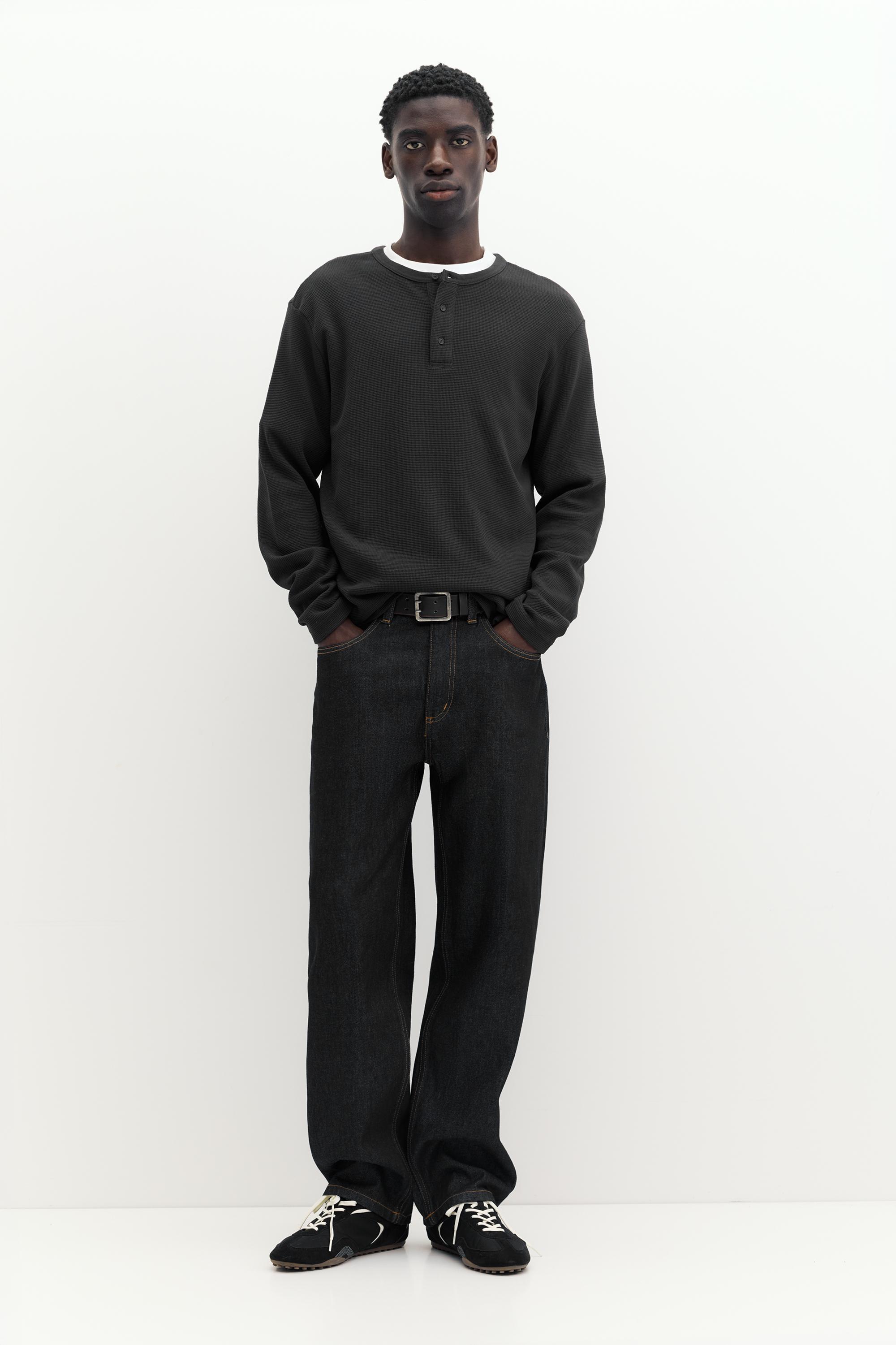 Waffle-knit long sleeve T-shirt — Anthracite grey