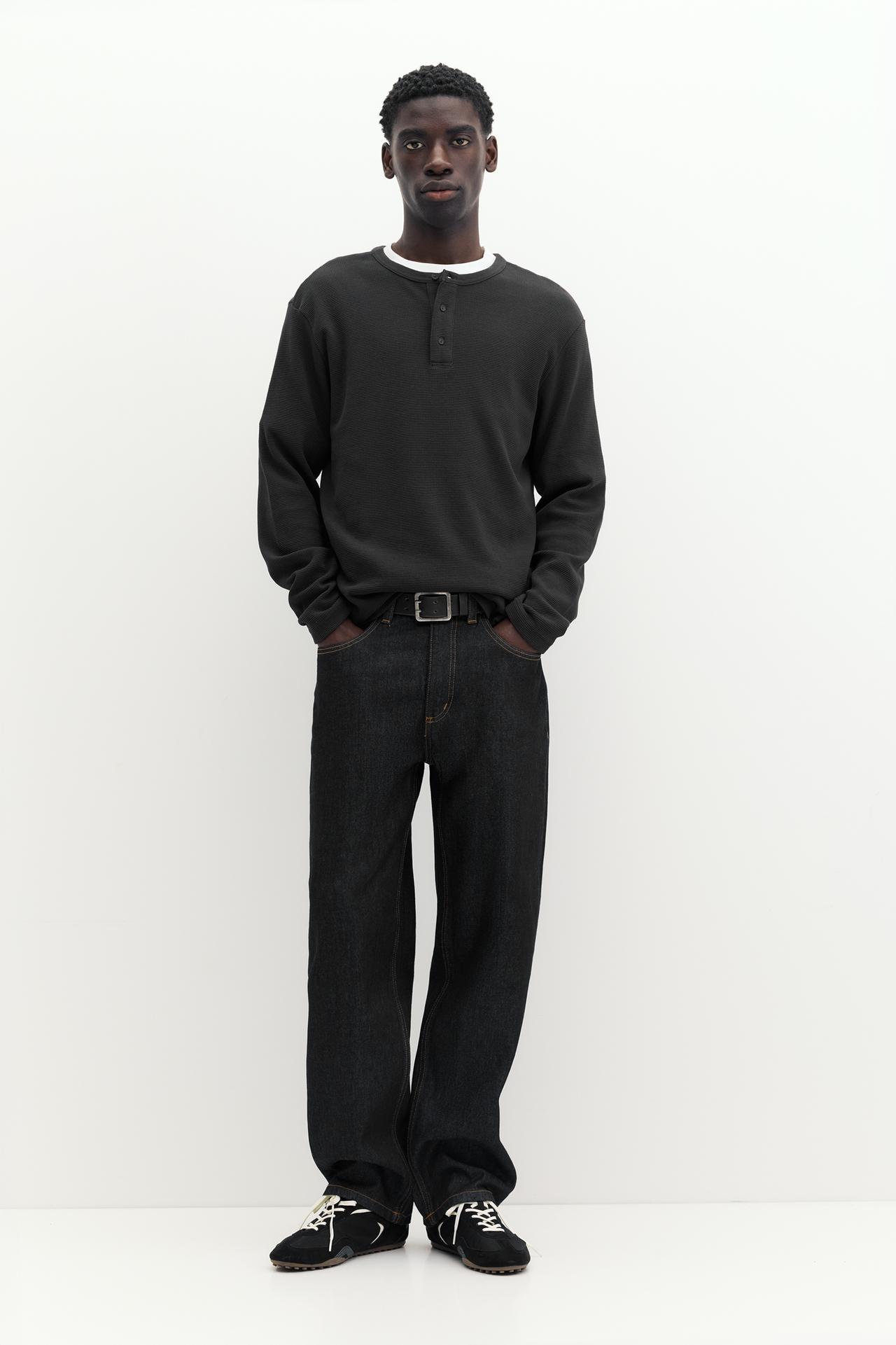 Long sleeve Henley T-shirt — Anthracite grey