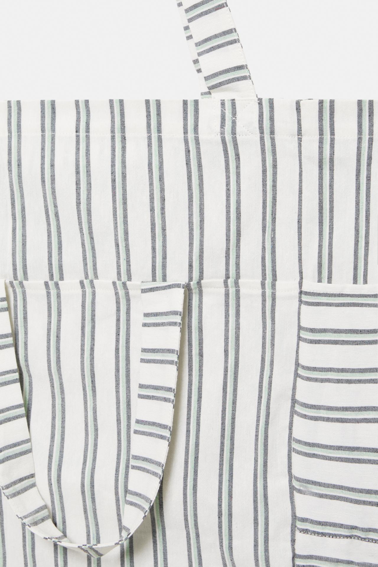 Striped medium tote bag — Bluish green