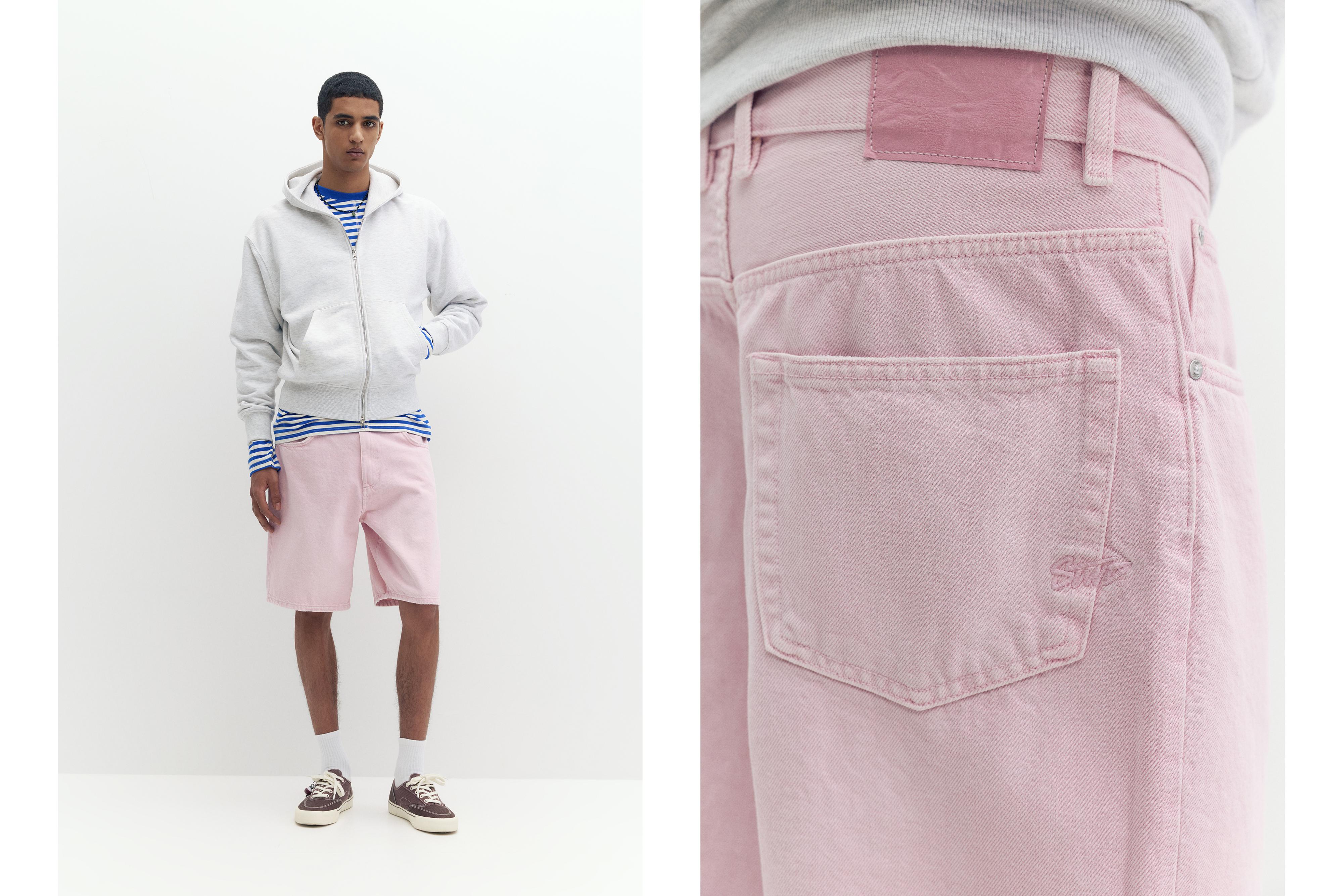 Baggy denim Bermuda shorts — Rose pink
